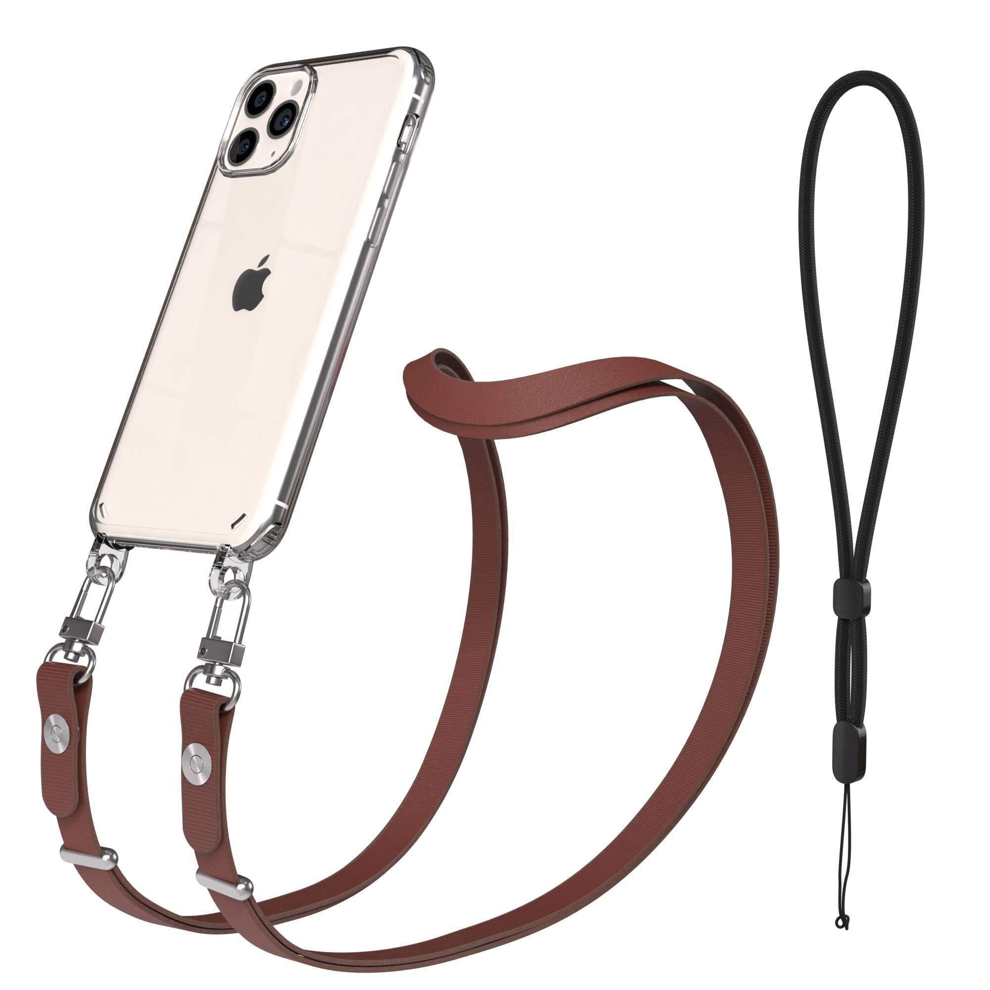 EAZY CASE Handykette für Apple iPhone 11 Pro Handyhülle mit Handyband magnetisch, Handyband in Dunkelbraun im minimalistischen Design mit 2x2 Anschluss