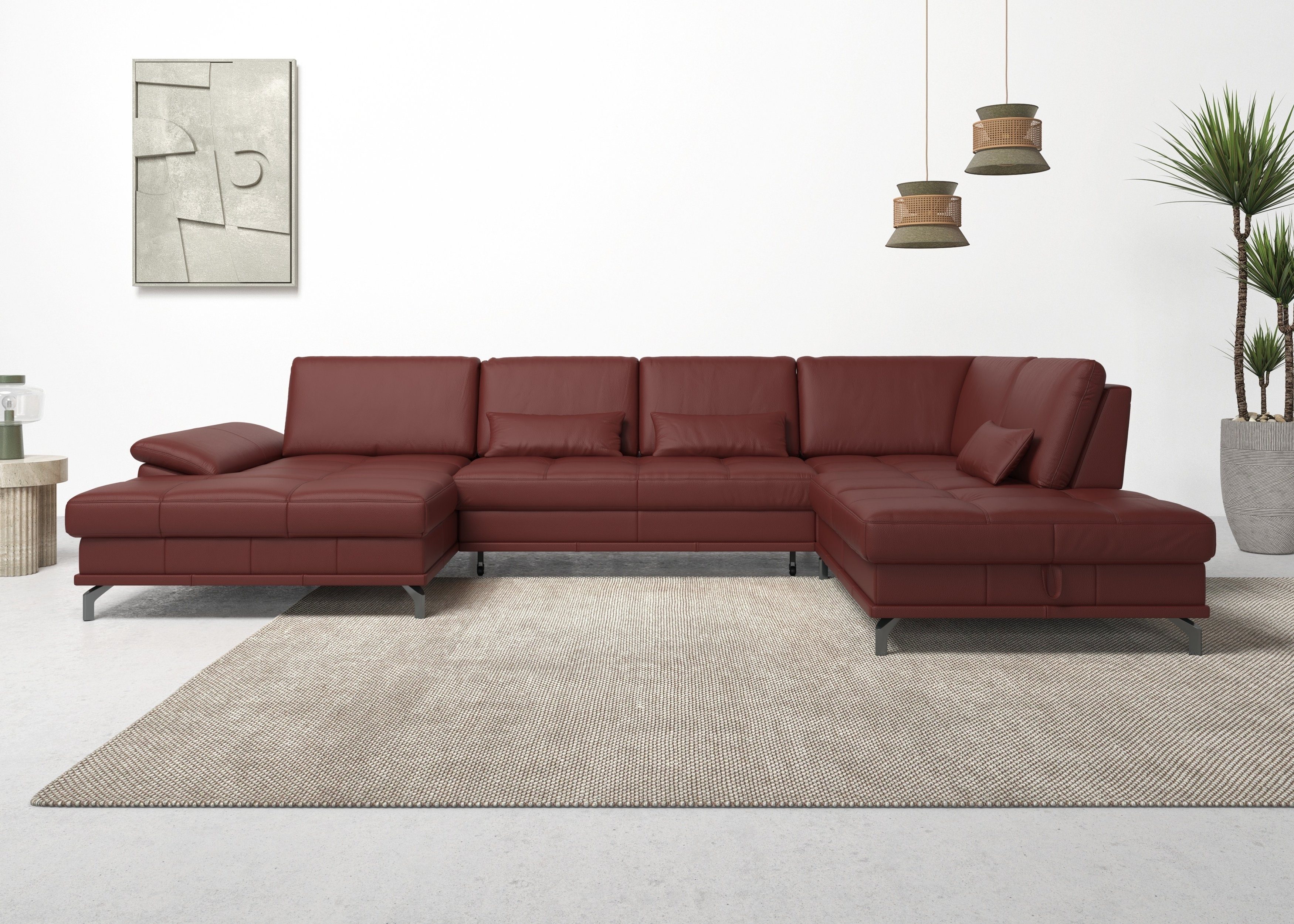 OTTO home Wohnlandschaft Costello U-Form, B: 363 cm mit Sitztiefen-, Armteilverstellung &, 3 Nierenkissen, optional Bettfunktion & Bettkasten
