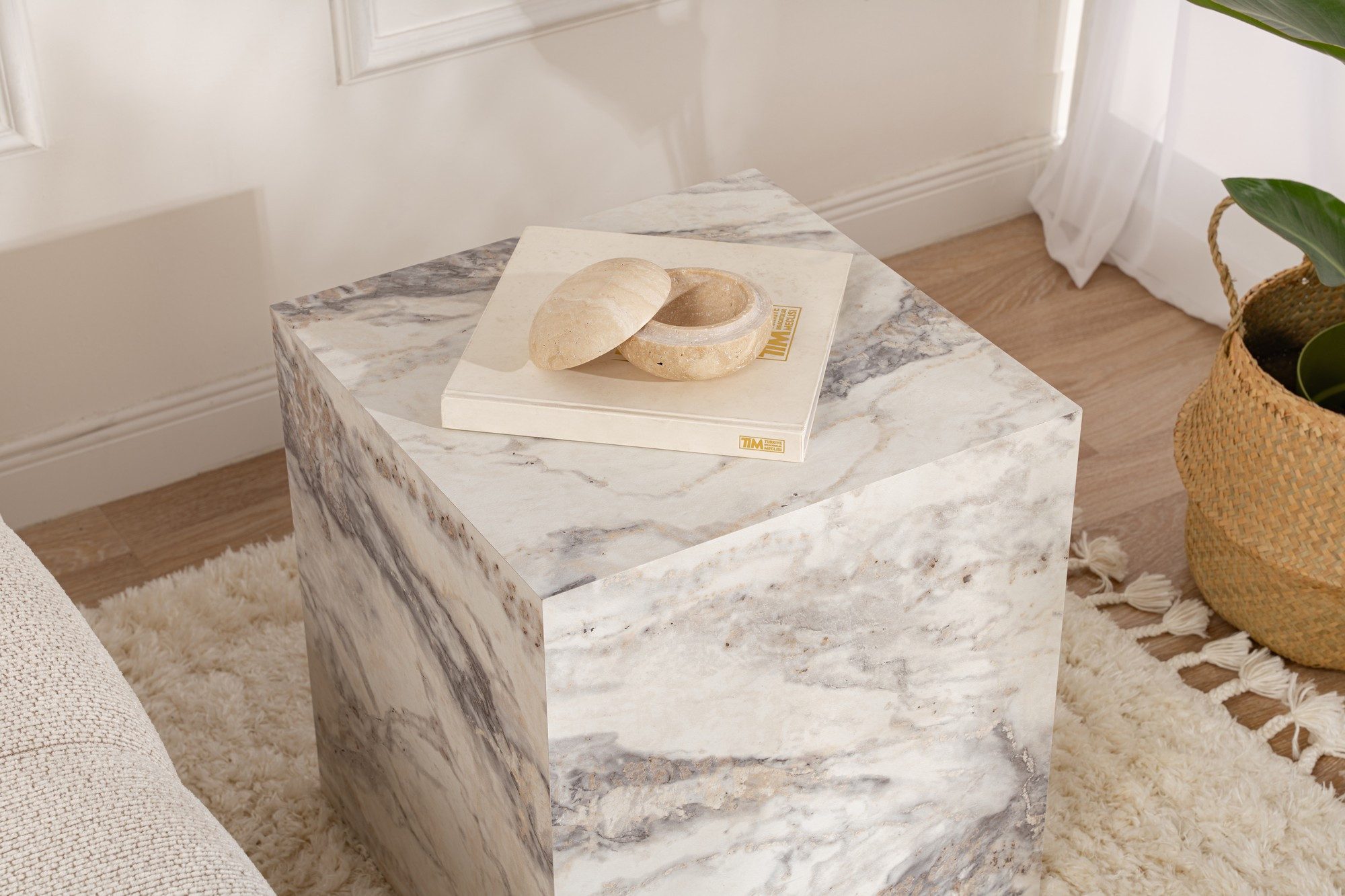 Skye Decor Couchtisch Boho Deko (Wohnzimmertisch 45 cm Breite), Marmor- oder Holzoptik Moderner Würfelform