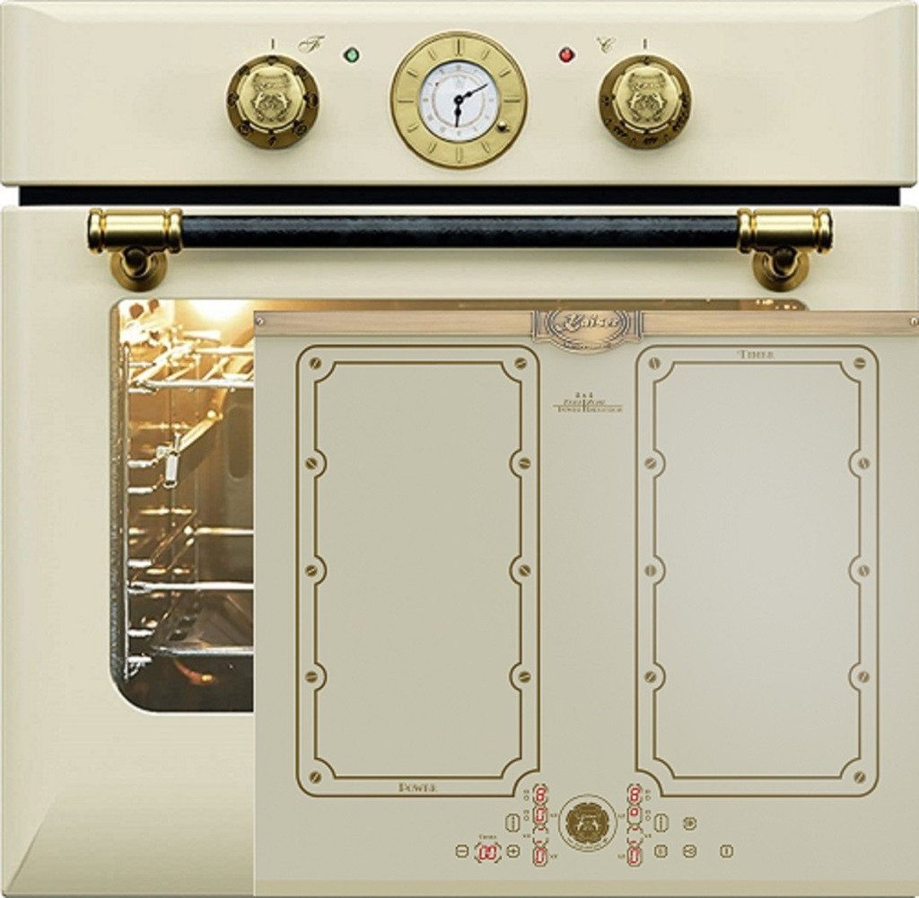 Kaiser Küchengeräte Backofen-Set Herd Set Autark Retro Einbaubackofen 68L Drehspieß Selbstreinigung Pizzafunktion 60 cm mit Induktionskochfeld 60 cm FREE ZONE mit 2 FLEX Induktions-Zonen EH 6432 ElfBE Eco+KCT 6192 FI ElfEm.., mit 1-fach-Teleskopauszug
