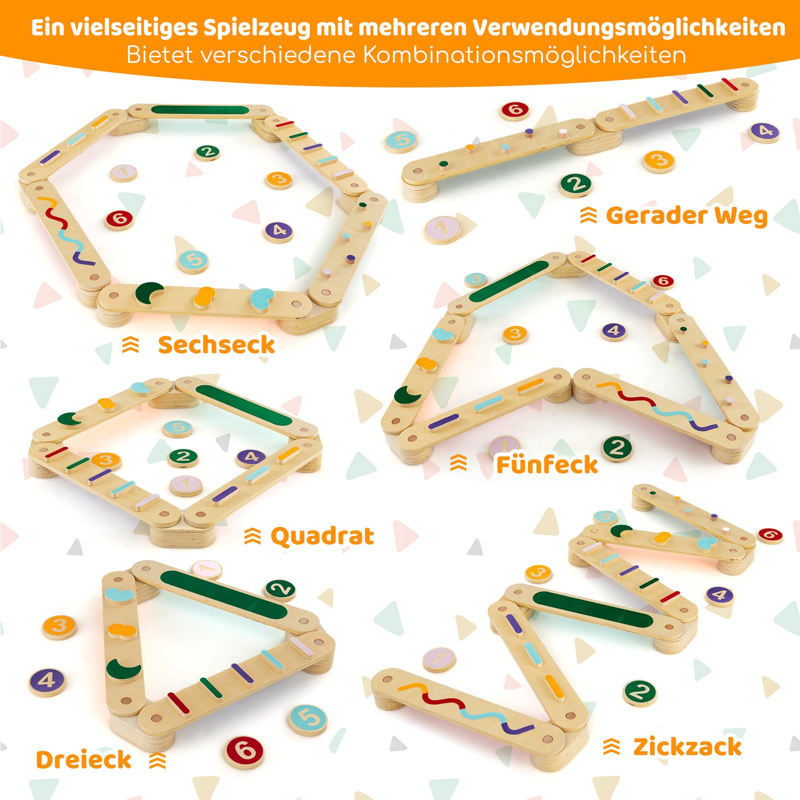 COSTWAY Balanceboard, Kinder Balancierbalken mit 6 Balanciersteine, Holz