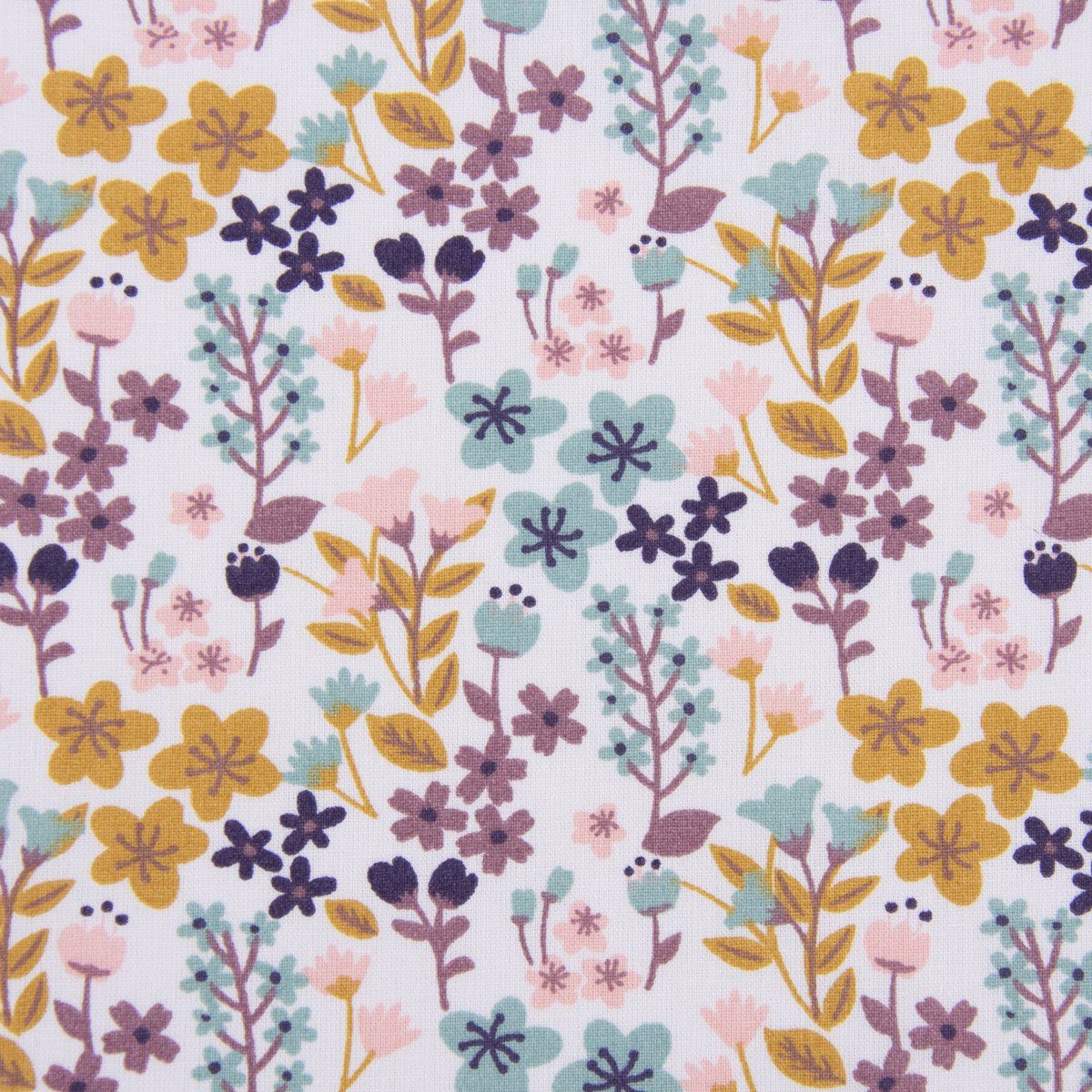 SCHÖNER LEBEN. Stoff Baumwollstoff Meterware MILLY Blumen Sträucher weiß bunt 150cm