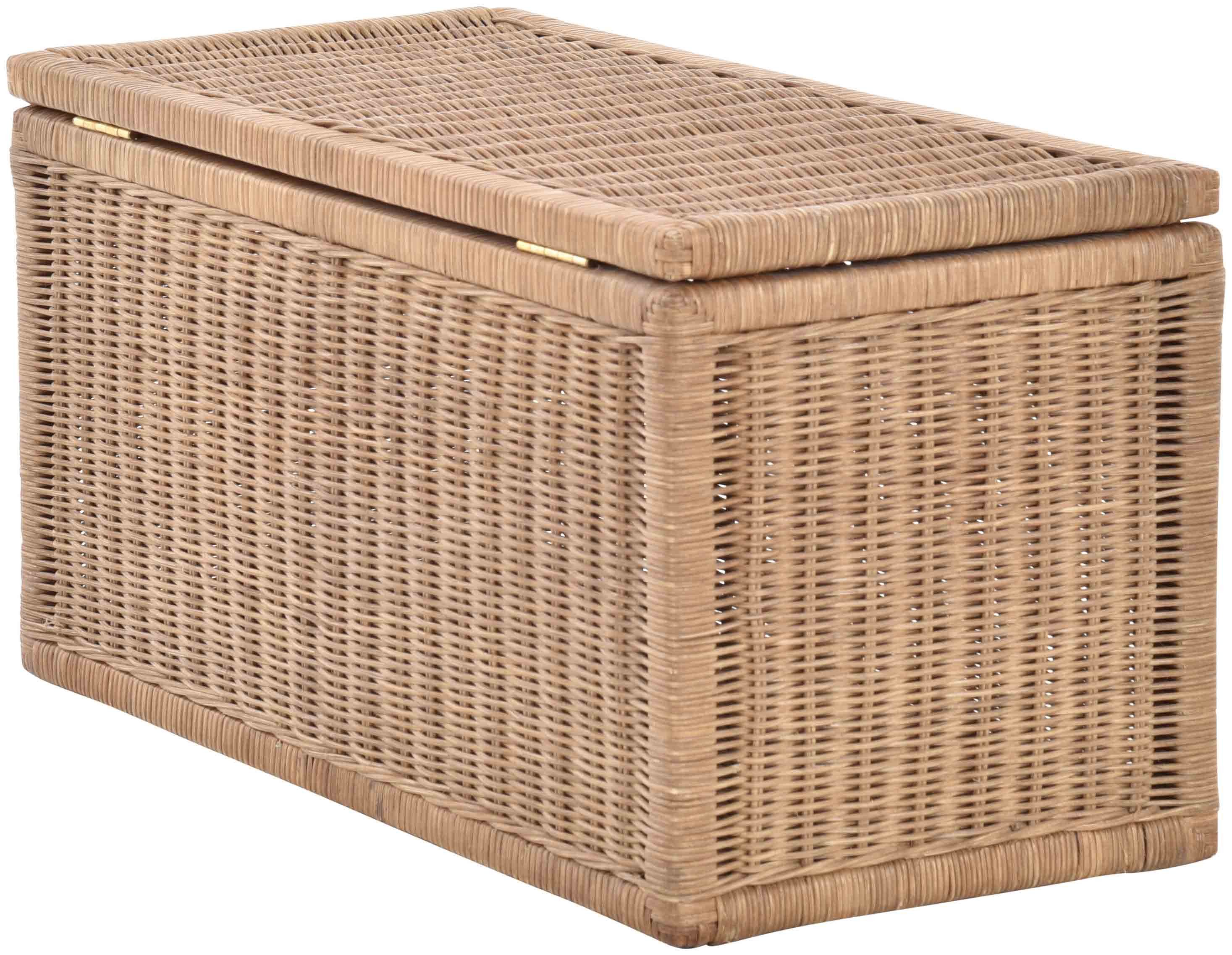 Krines Home Wäschetruhe Korb mit Deckel Rattan geflochten Regalkorb Schrankkorb Aufbewahrung, 68 cm Breit, mit Klappdeckel