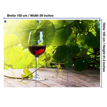 wandmotiv24 Fototapete Glas mit Rotwein im Weinberg, glatt, Wandtapete, Motivtapete, matt, Vliestapete