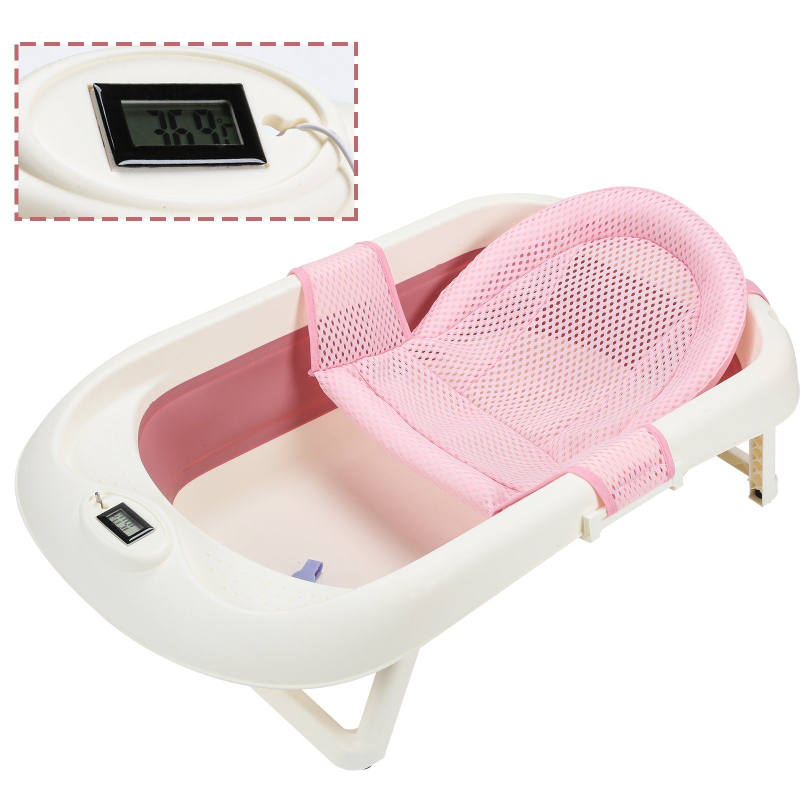 TolleTour Babybadewanne Baby Badewanne Faltbare Babywanne mit kissen Ergonomische Kunststoff Rosa