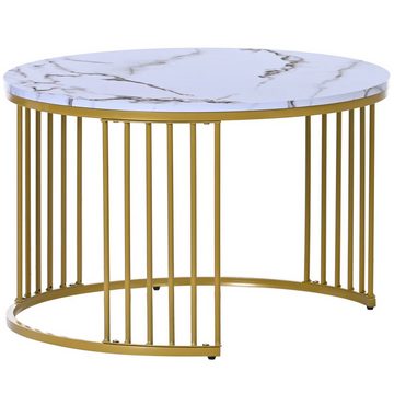 EXTSUD Couchtisch Couchtisch 2erSet rund mit Metallgestell Beistelltisch Weißgold Marmor, Beistelltisch mit Metallrahmen, moderner verschachtelter Tisch