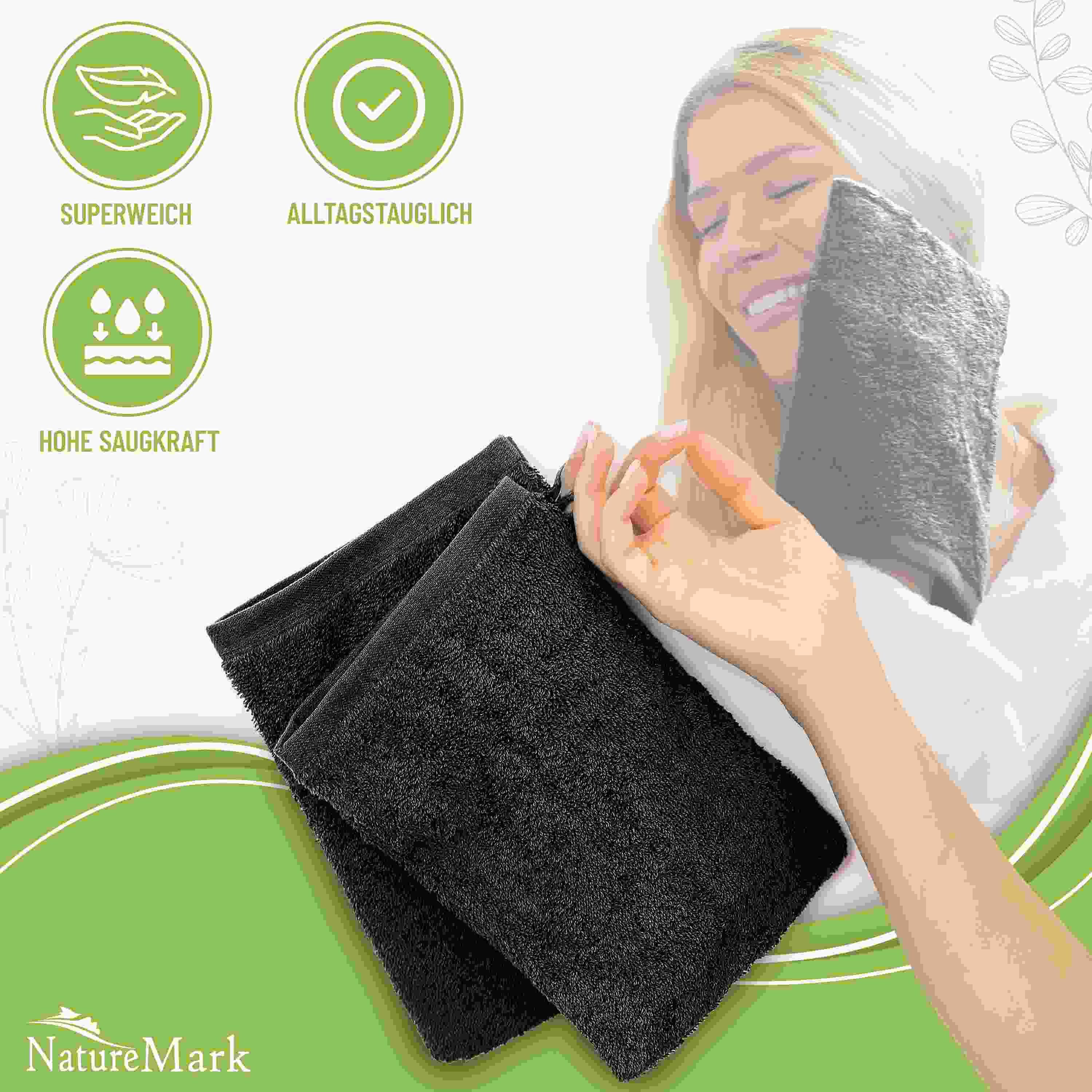 NatureMark Waschhandschuh 10er-Set Frottier Waschhandschuhe, 100% Baumwolle (10-St), Premium Frottier Waschhandschuhe, 15x21cm, Schwarz