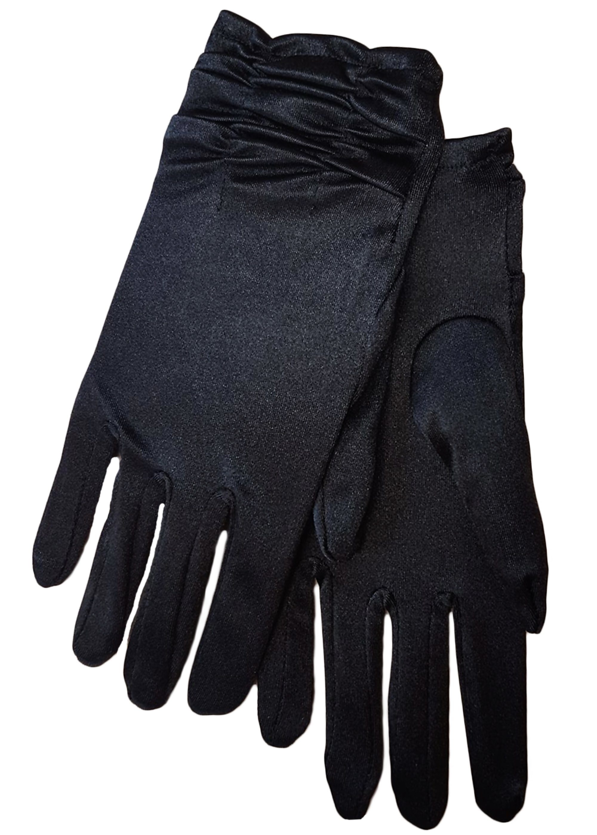 Family Trends Abendhandschuhe Satin-Look Handschuhe im kurz Damen dehnbar schwarz Raffung Satin mit