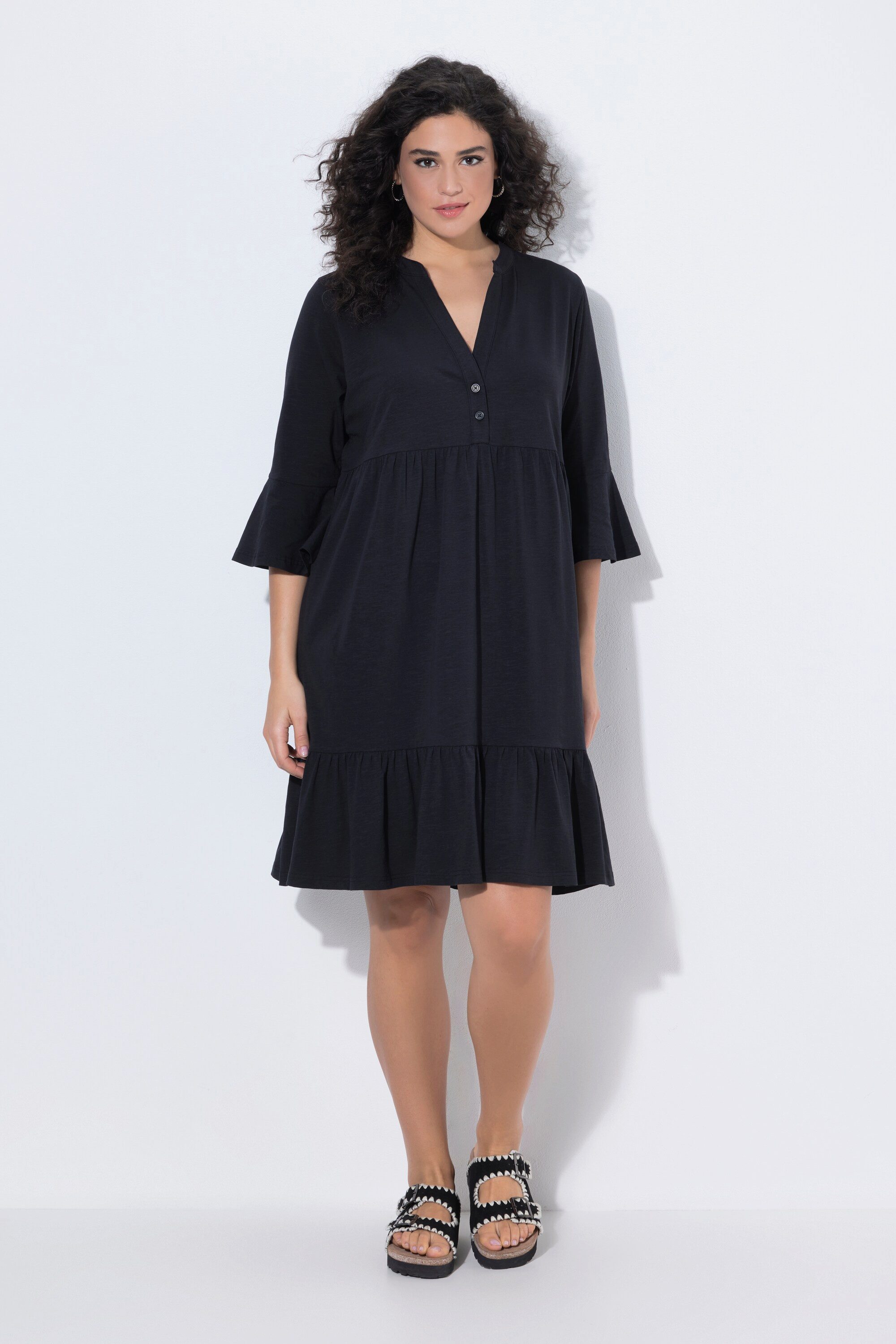 Jerseykleid Jerseykleid A-Linie Tunika-Ausschnitt 3/4-Arm