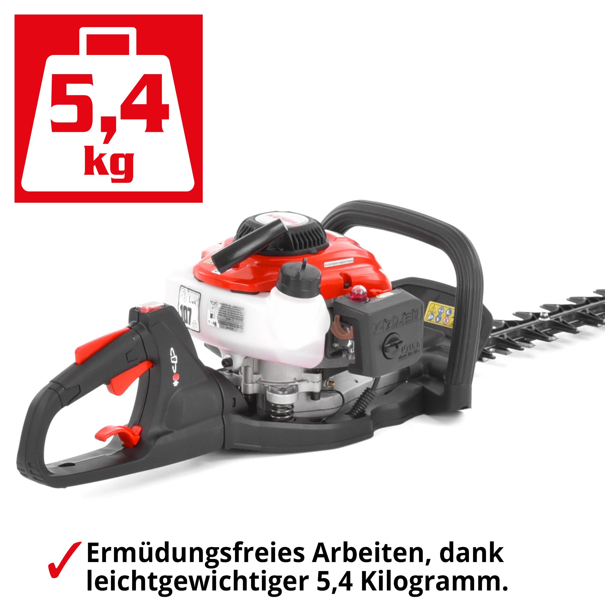Hecht Benzin-Heckenschere bis 2,8 cm ⌀ Holzstärke 0,95 PS, Schwert- & Handschutz, Drehbarer Griff, Antivibration