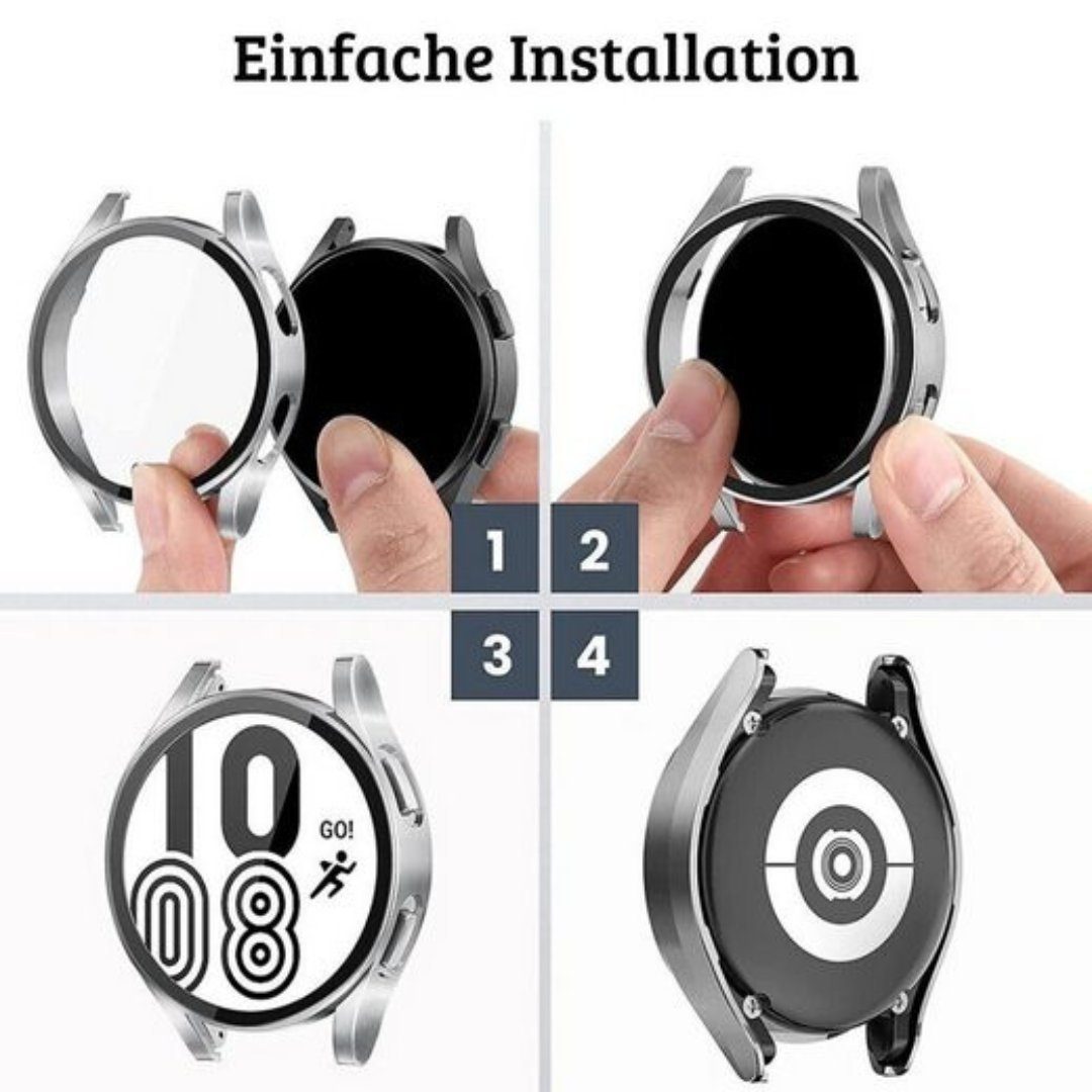 SmartUP Smartwatch-Hülle 2X Hülle für Samsung Galaxy Watch 4 40mm / 44mm Schutzglas Case Tasche, kompletter Rundumschutz