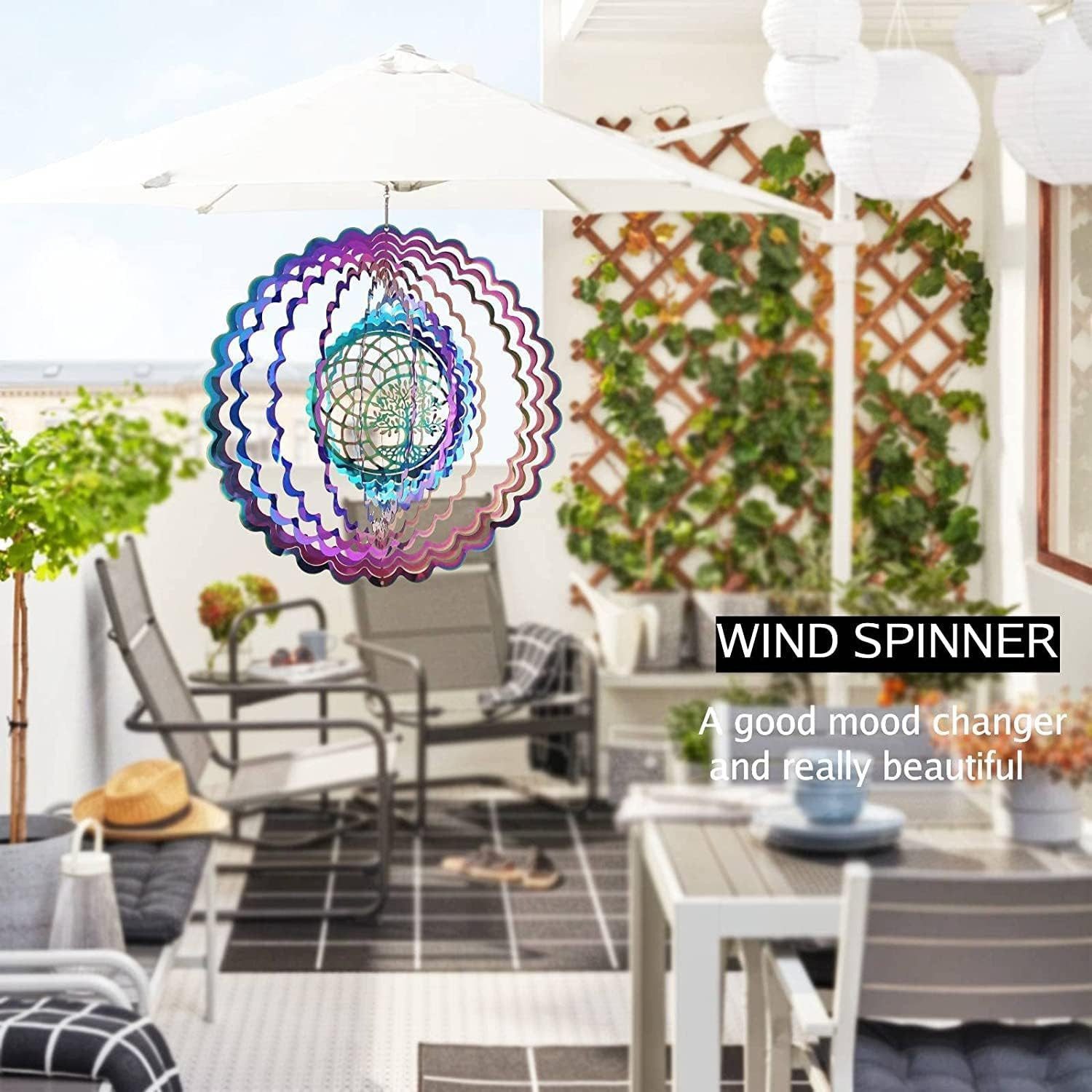 FELIXLEO Windspiel Edelstahl Windspiel 3D Hängende Wind Spinner 25cm Leicht Drehendes