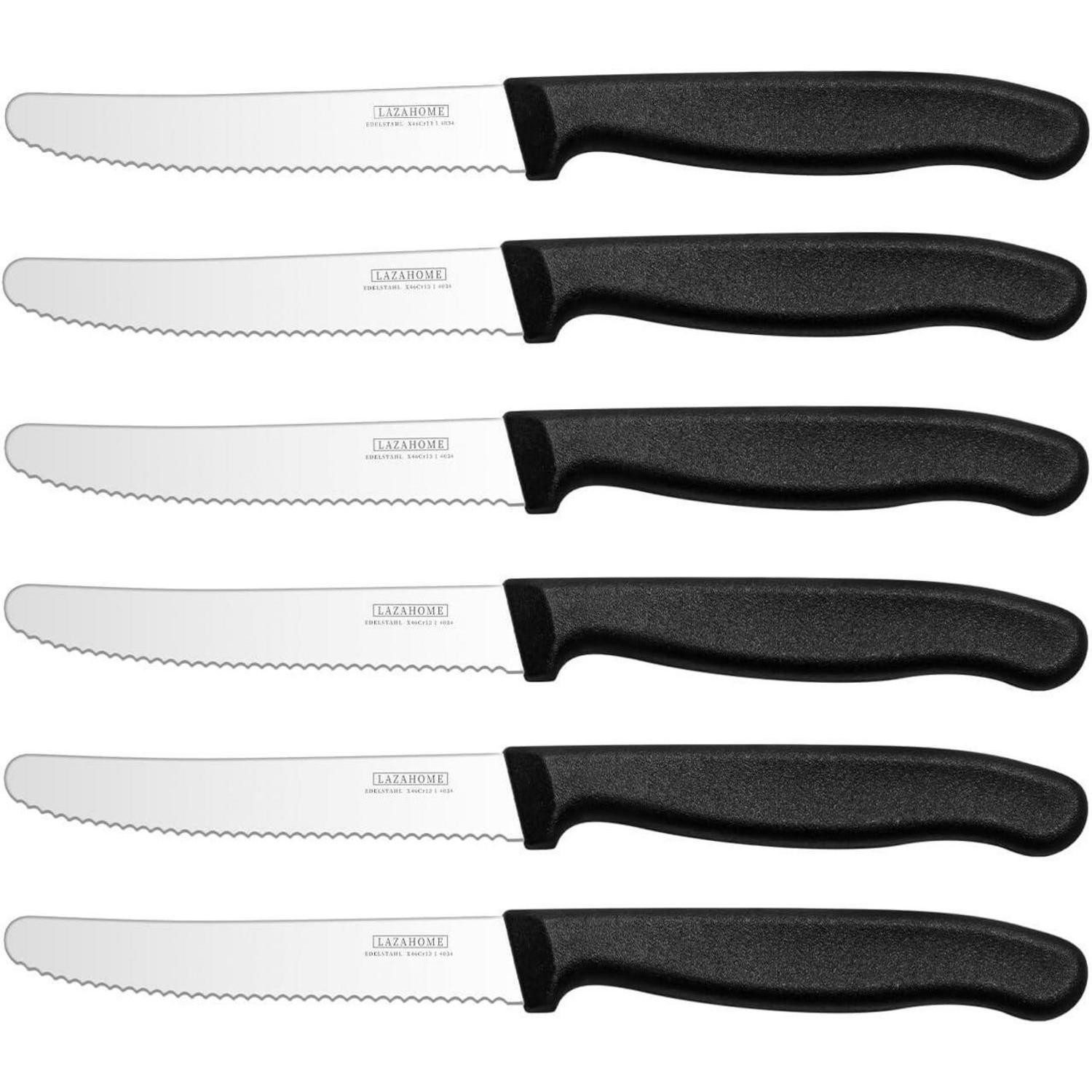 LuxusKollektion Tafelmesser Frühstücksmesser Messerset Edelstahl Wellenschliff 6 Stück Schwarz