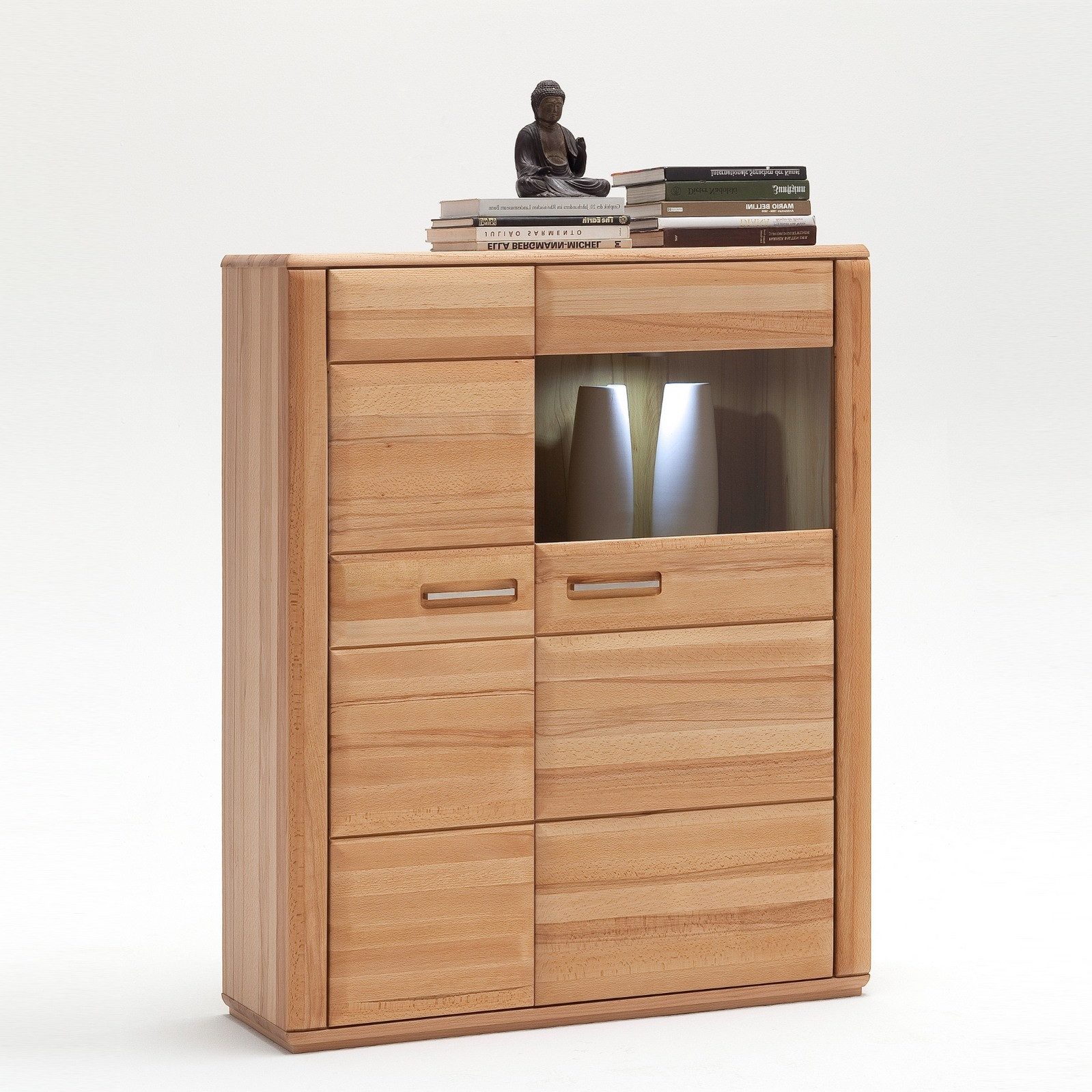 Empinio24 Highboard Sanremo, Breite 107 cm, 2-türig, Kernbuche teilmassiv