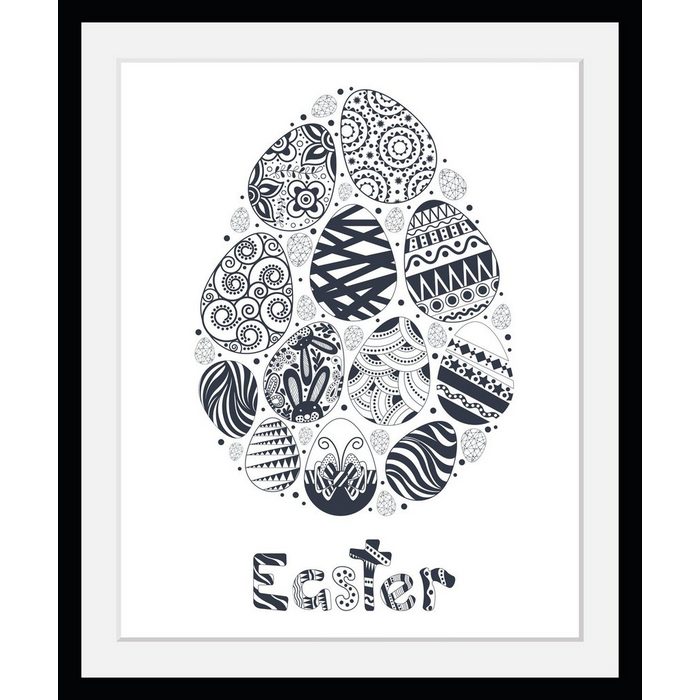 queence Bild mit Rahmen Ostern - Ostereier - Gerahmter Digitaldruck - Wandbild Easter (1 St) Holzrahmen - Dekoration - Schwarzer Rahmen - in verschiedenen Größen
