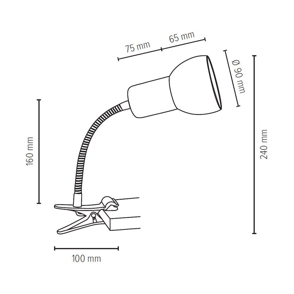 SPOT Light Klemmleuchte Leuchtmittel, Nachhaltig, Metall FLEX, ohne flex. Schirm Arm, aus Naturprodukt SVENDA Massivholz, aus