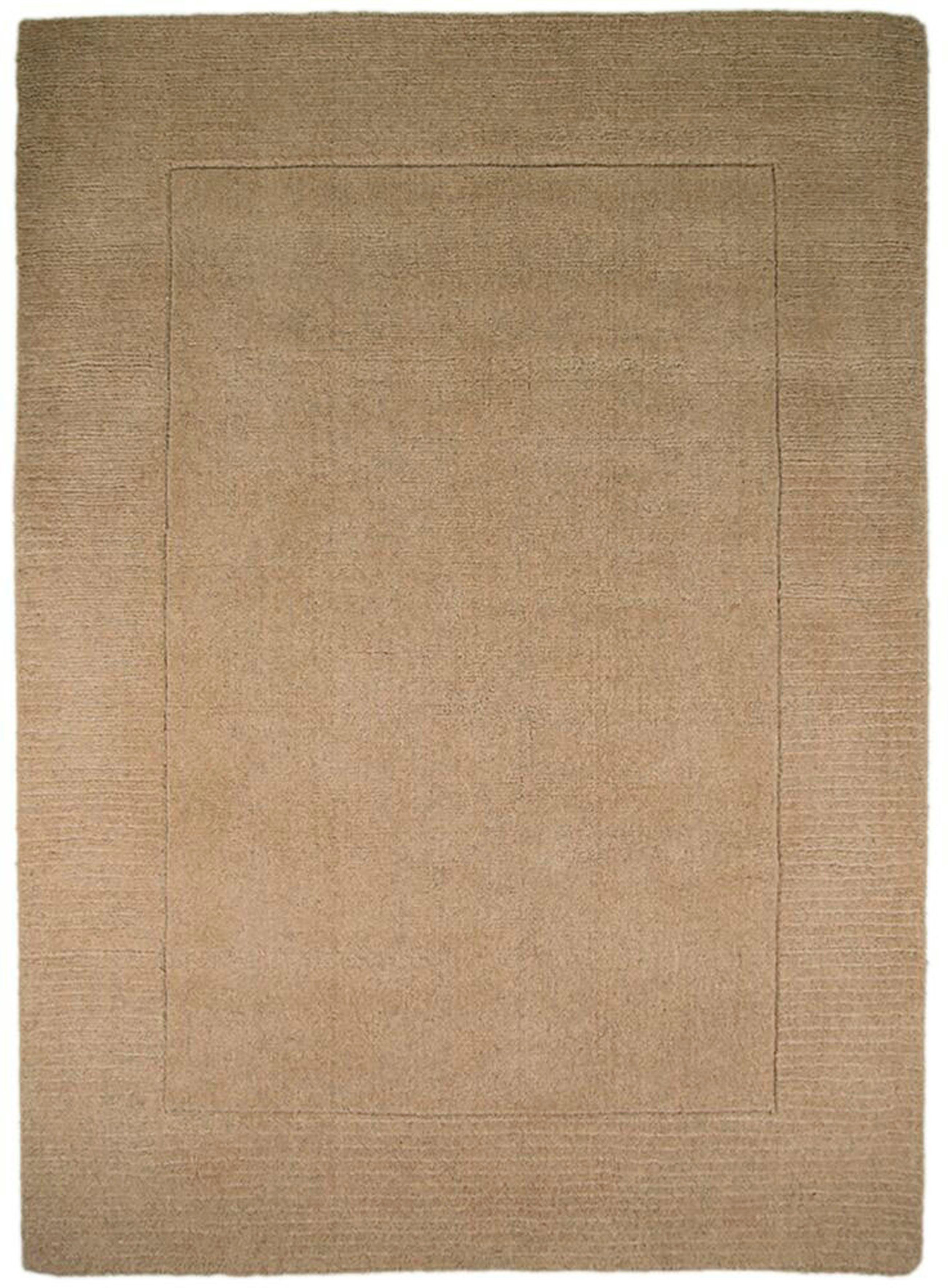 Teppich Siena, FLAIR RUGS, rechteckig, Höhe: 10 mm, mit Bordüre, uni, idealer Wollteppich für Wohnzimmer, Schlafzimmer natur | Kurzflor-Teppiche