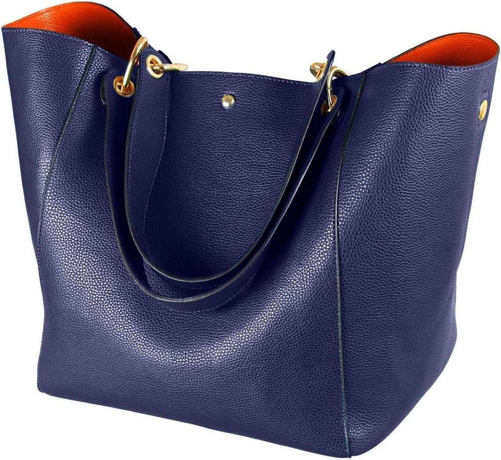 Shopper Damen Henkeltasche Leder groß Blau Schultertasche 13 Zoll Shopper
