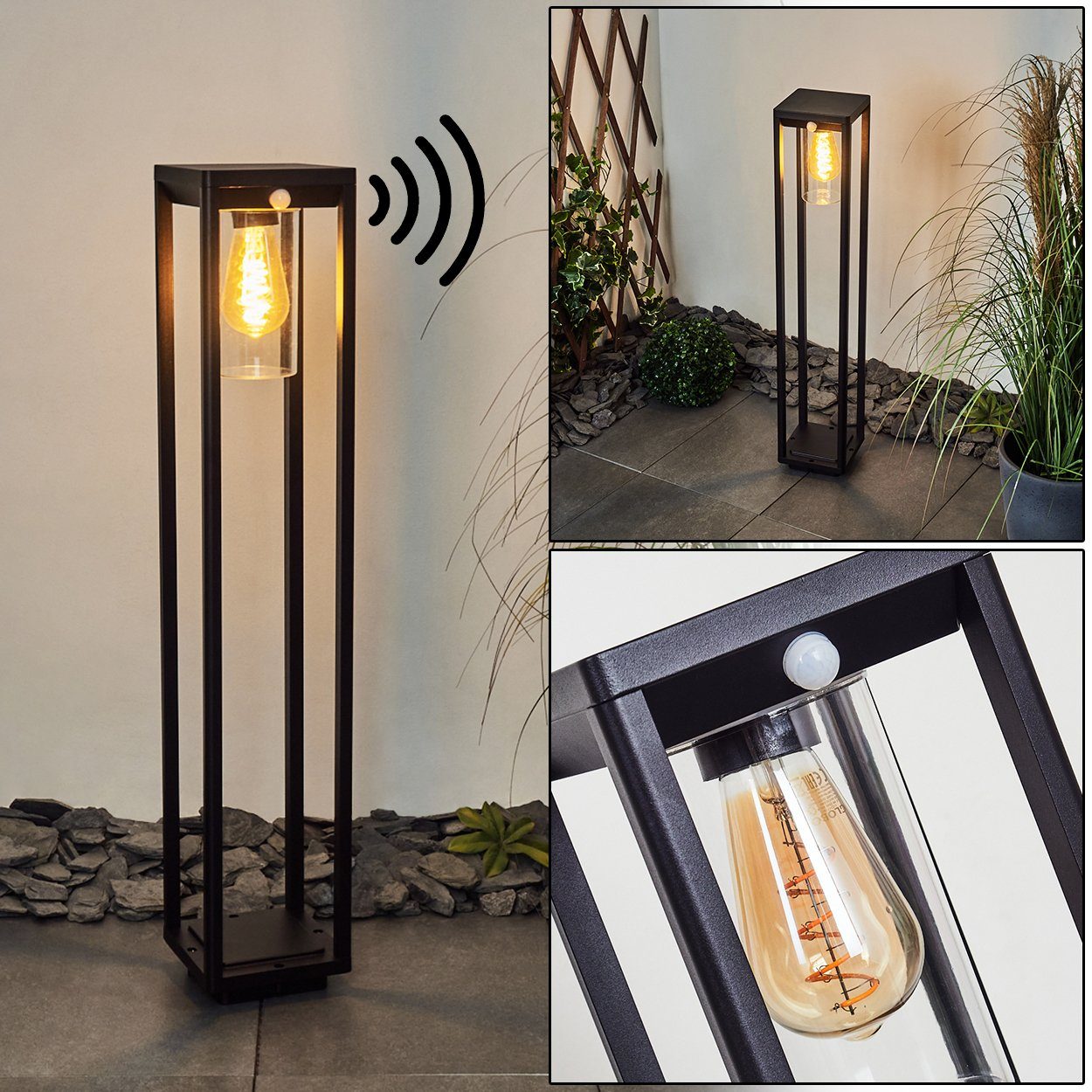 hofstein Pollerleuchte »»Sbarre«, Außenlampe m. Bewegungsmelder aus