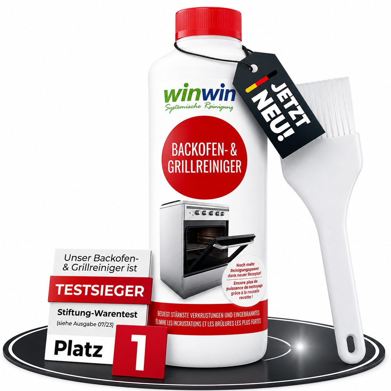winwinCLEAN Backofenreiniger & Grillreiniger [Testsieger Stiftung Warentest] Gelreiniger (Set, [2-St. mit Spezial Nylon-Pinsel Reinigt Küche, Kamin, Grill, Backofen, Herd von Fett&Ablagerung)