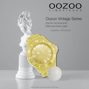 OOZOO Quarzuhr Oozoo Unisex Armbanduhr Vintage Series, (Analoguhr), Damen, Herrenuhr rund, extra groß (ca. 48mm) Silikonarmband gelb