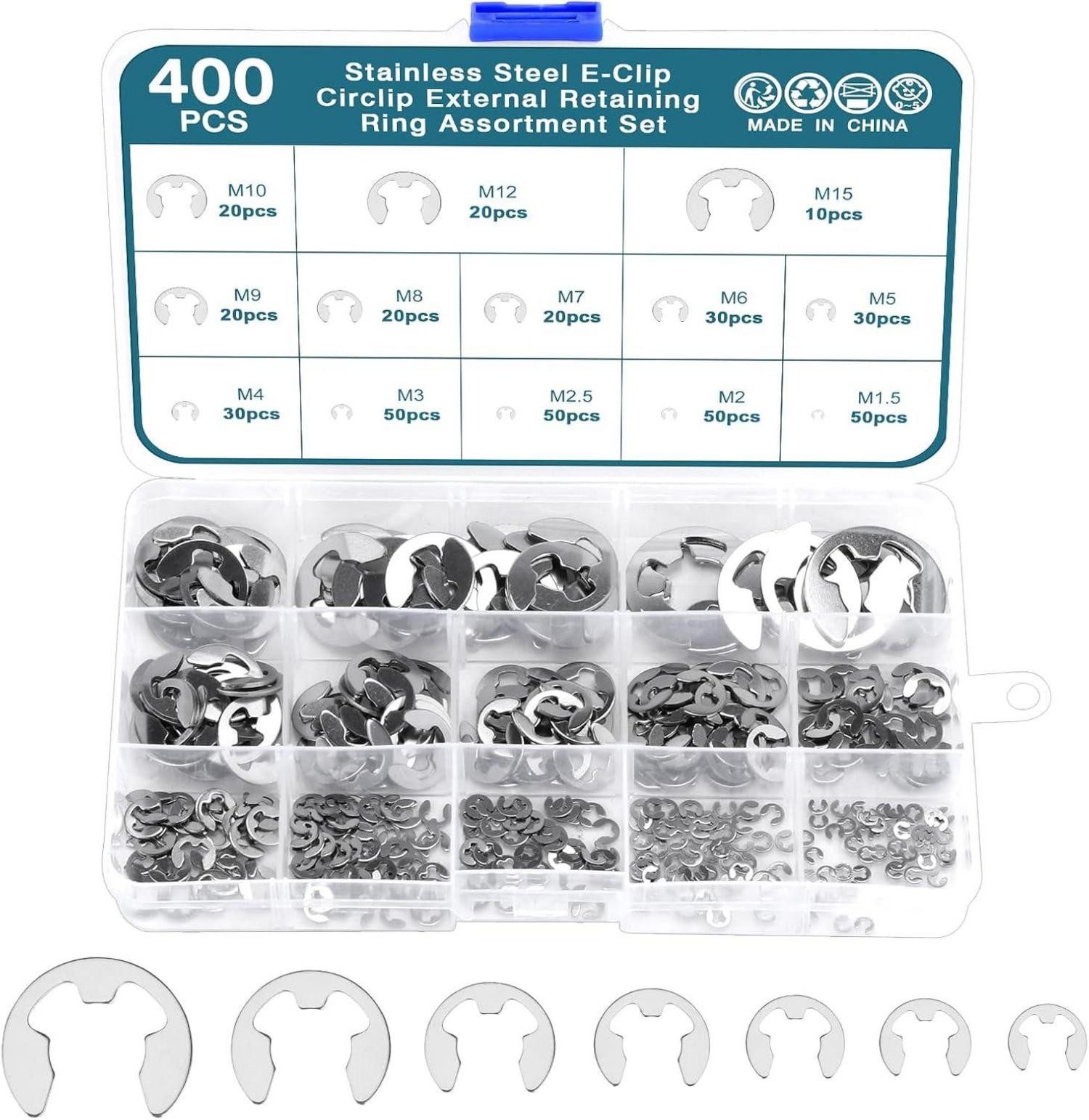 Multitool 400-teiliges Sprengring Set E-Clip Sicherungsringe Edelstahl Sortiment