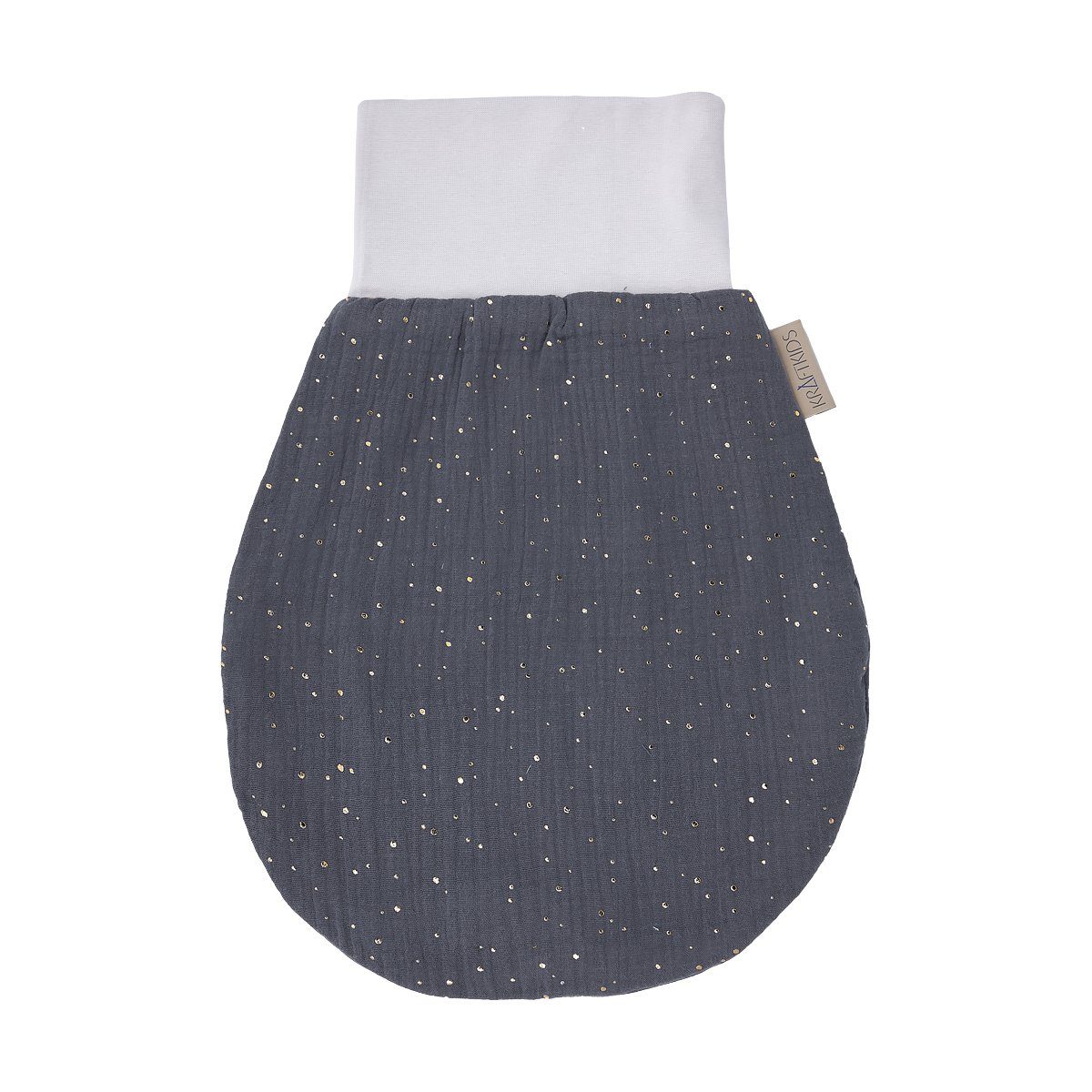 KraftKids Babyschlafsack Musselin goldene Punkte auf Grau, Sommer/Frühling-Variante, 100% Baumwolle, hochwärtiger Stoff, zwei Schichten Stoff