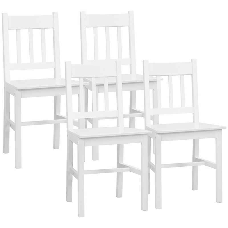 HOMCOM Esszimmerstuhl 4er Set Wohnzimmerstuhl (Küchenstuhl, 4 St), für Küche, Esszimmer, Kiefernholz, Weiß, 41 x 46,5 x 85,5 cm