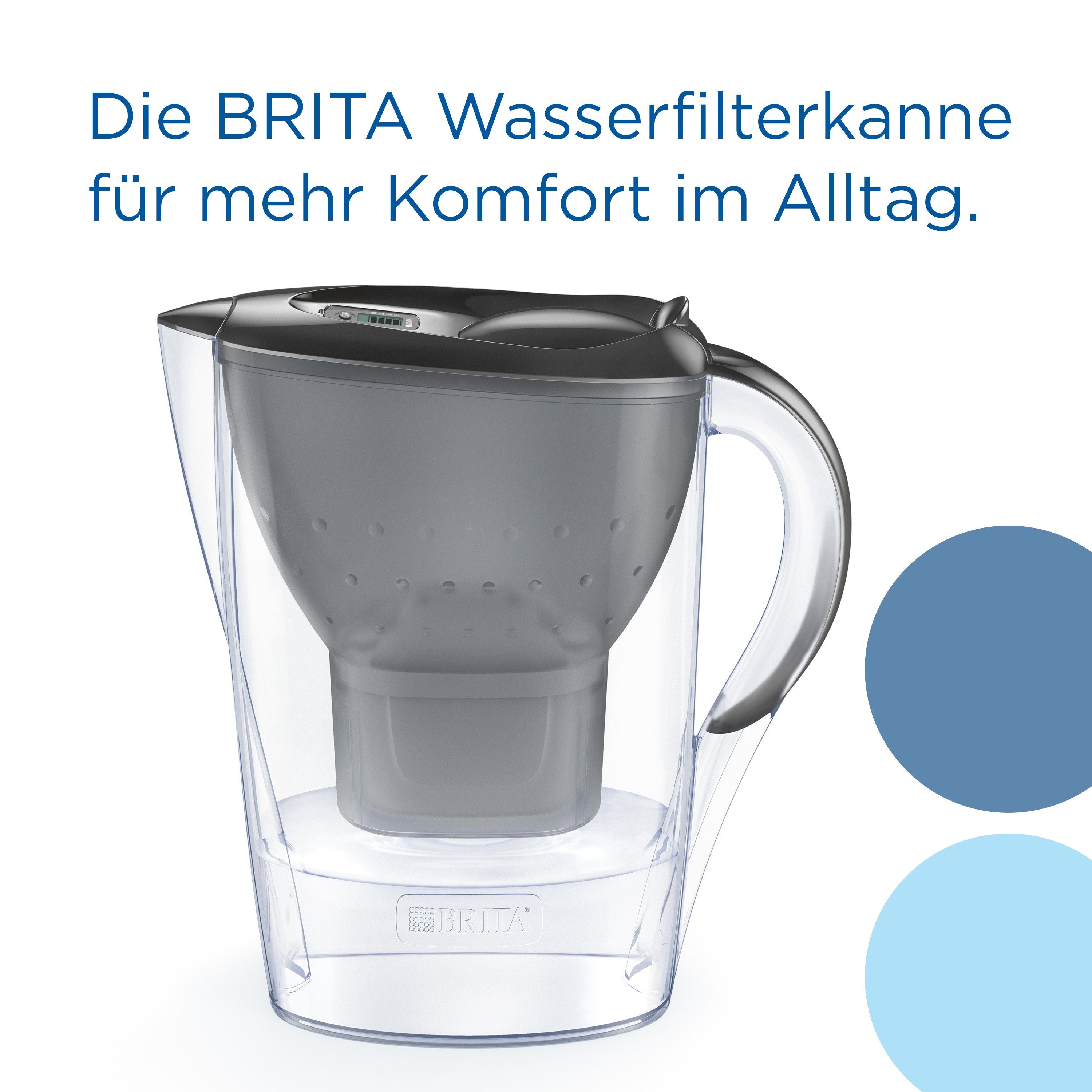 BRITA Wasserfilter Kanne Marella graphit (2,4l) inkl. 1x MAXTRA PRO Pure Performance, Wasserfilter-Kanne passt in den Kühlschrank & filtert Verunreinigungen