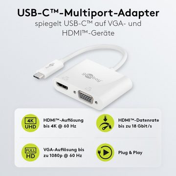 Goobay USB-Verteiler USB-C Multiport Adapter mit HDMI & VGA Buchse (USB-C Hub Multiport Adapter), HDMI 4K @ 60 Hz / VGA 4K @ 1920 / Weiß