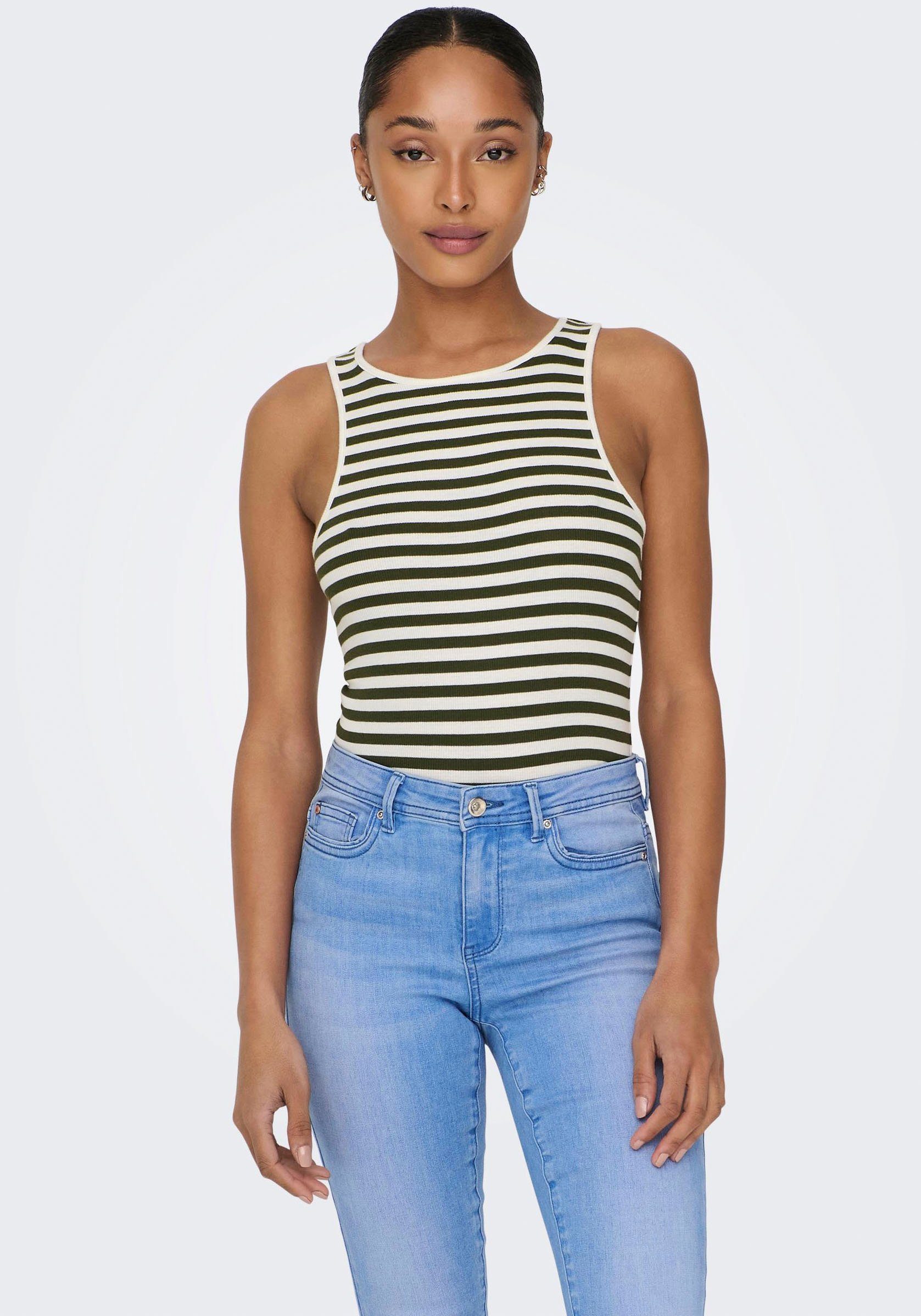 ONLY Tanktop ONLANY S/L TOP JRS Rifle Green Stripes:Cloud dancer