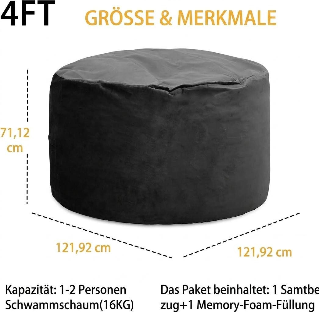 GarveeMore Sitzsack Sessel Bodensessel Beanbag aus Velvet 120x120x70cm