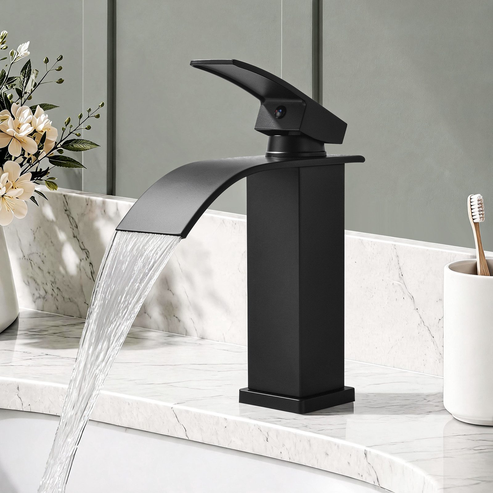 HOMELODY Waschtischarmatur Wasserfall Waschtischarmatur Badarmatur Mischbatterie Waschbecken Armatur mit Keramikkartusche, Edelstahl-Auslauf, G3/8