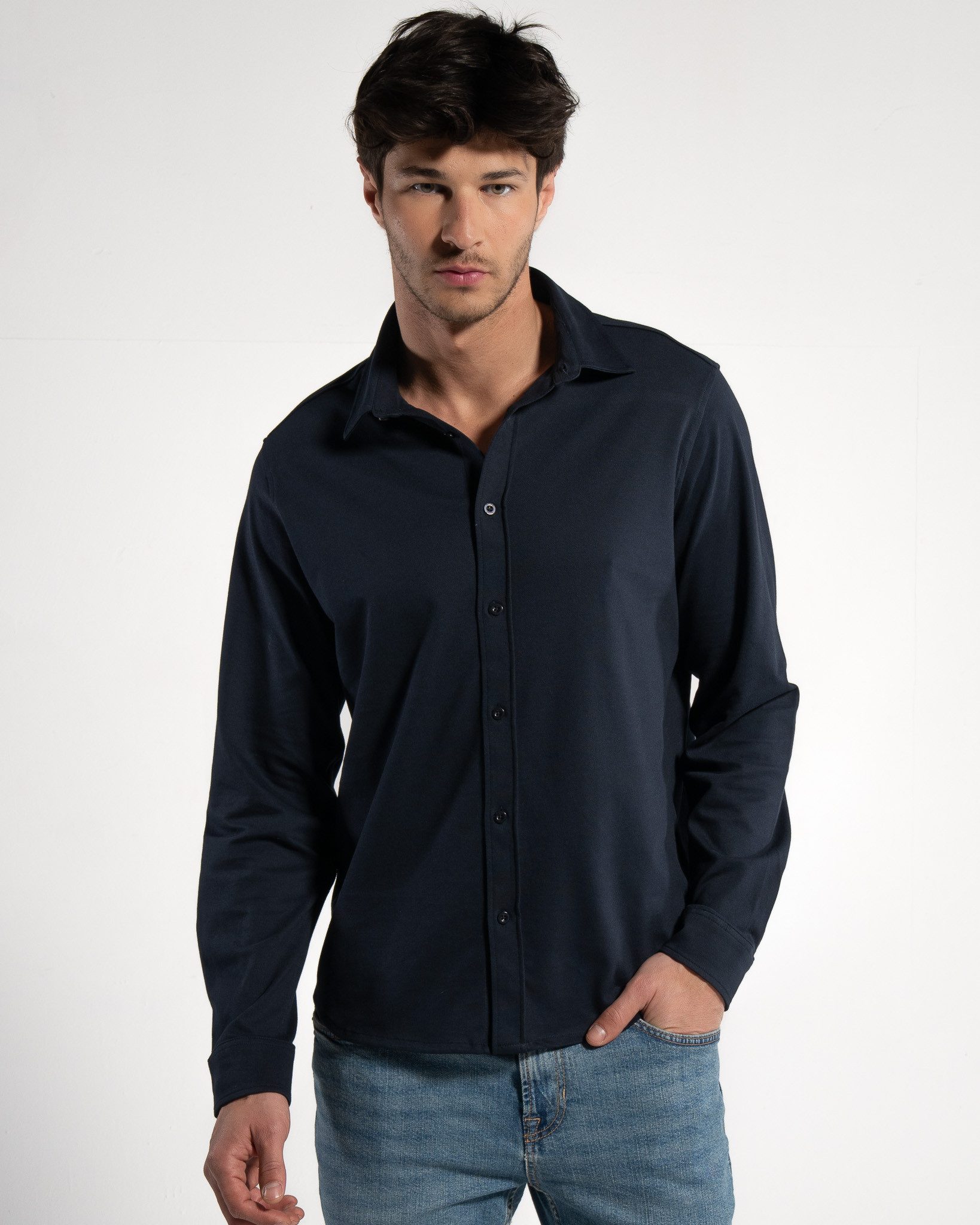 GORG Langarmhemd Herren Piqué-Langarmhemd aus Bio-Baumwolle – GOTS-zertifiziert