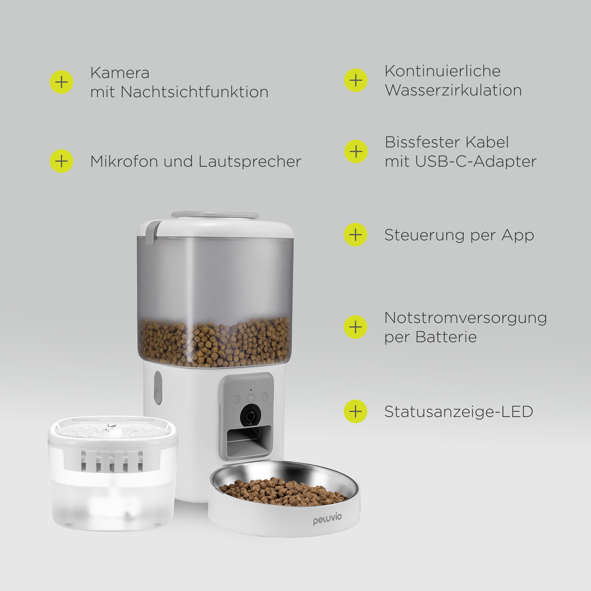 Peluvio Katzen-Futterautomat FEAST CAT, 2in1 Futterautomat+Trinkbrunnen/App+3MP Kamera/Notstrom
