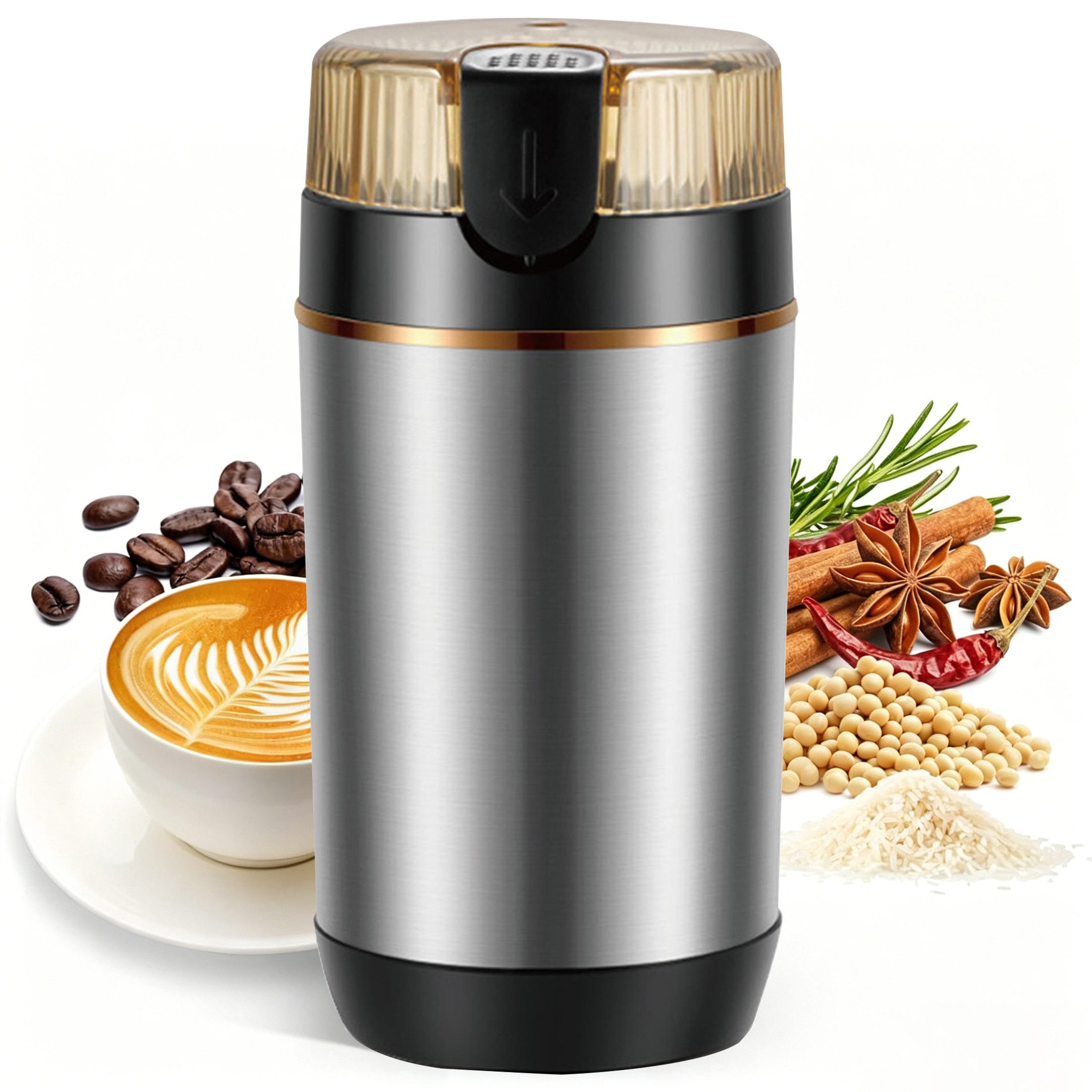 Luckice Kaffeemühle Elektrische Kaffeemühle Edelstahl Klinge, Kaffeebohnenmühle, 150 W, 50 g Bohnenbehälter, für Kaffeebohnen, Kräuter, Nüsse, Körner