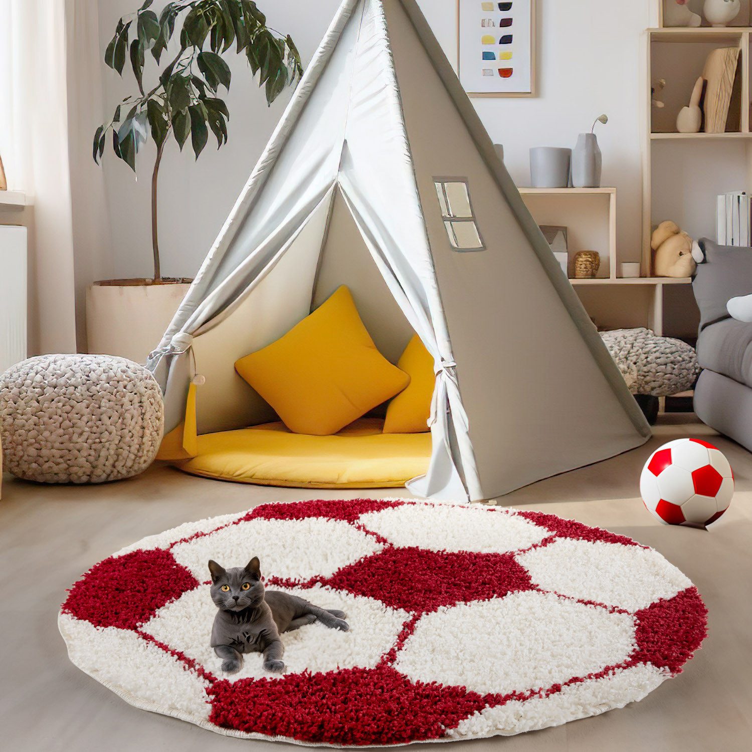 Kinderteppich Fußball-Design, Carpettex, Rund, Höhe: 30 mm, Kinder Teppich Fußball-Form Kinderzimmer versch.farben und größen