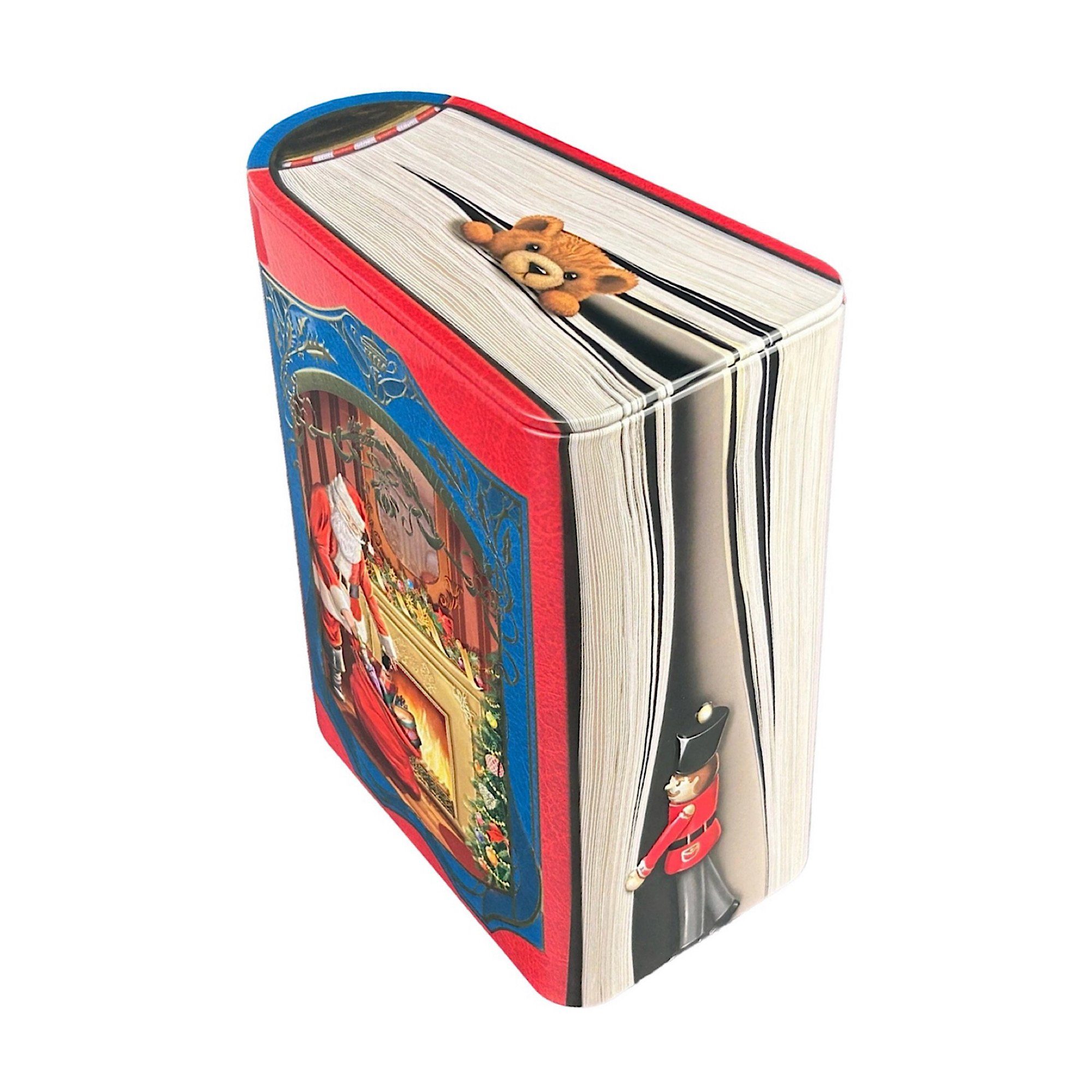 MediMuc Keksdose Buchdose St. Nick - nostalgische Dose aufwändig geprägt, blau/rot