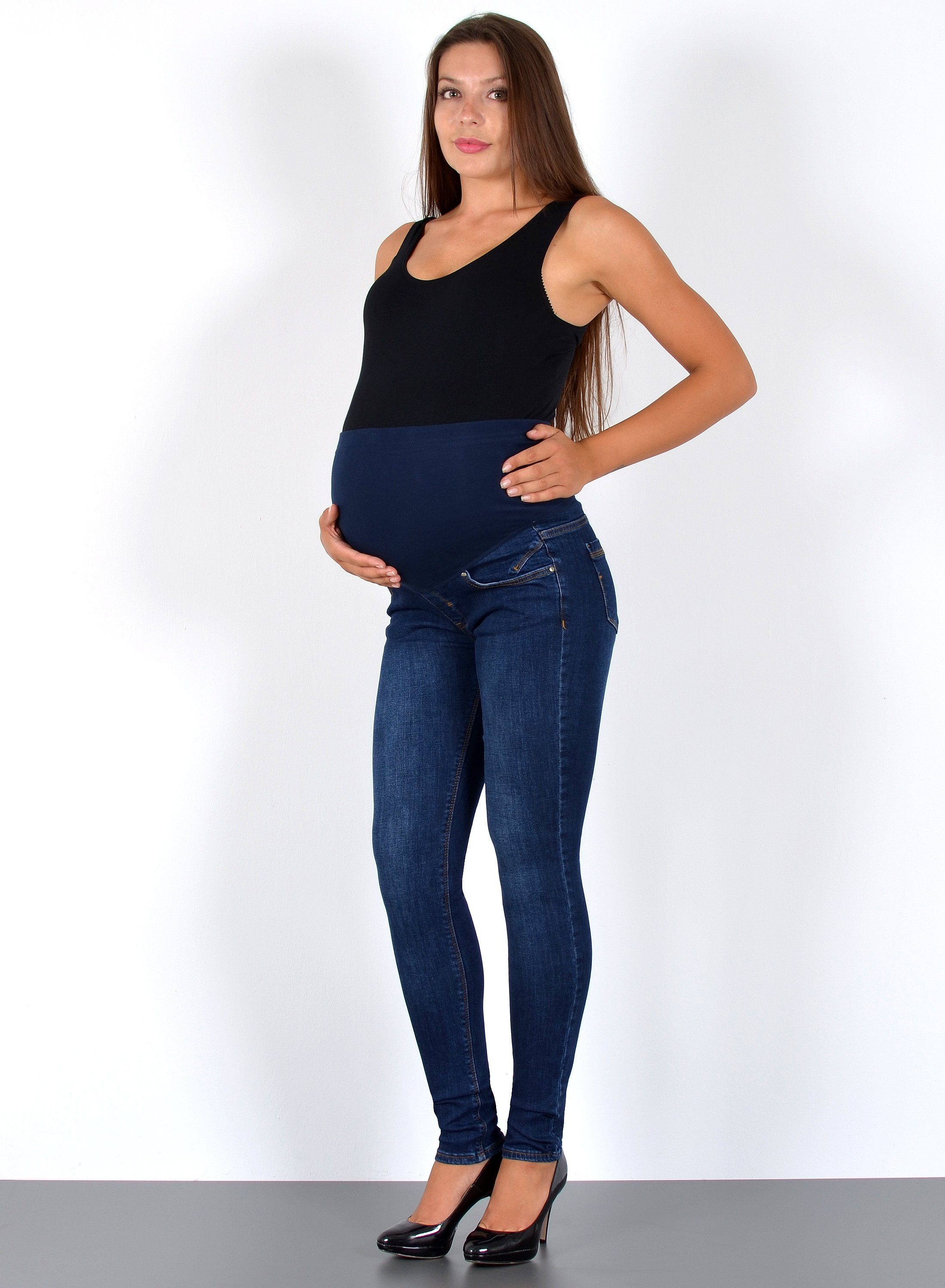 ESRA Umstandsjeans J531 Damen Skinny Fit Schwangerschaftshose mit elastischem Bund