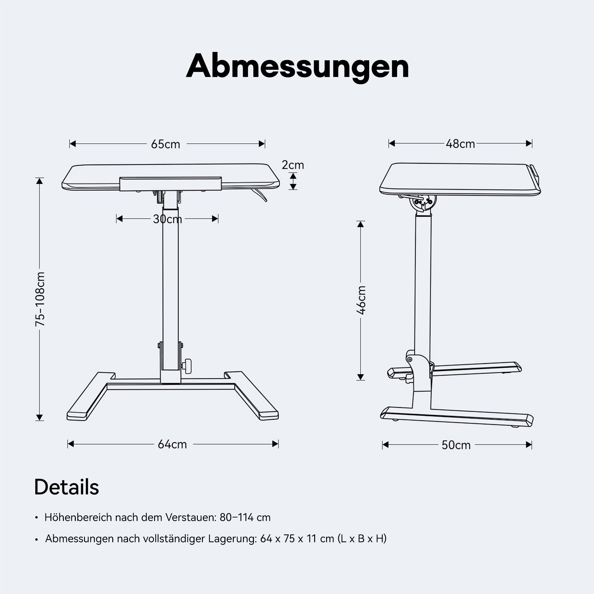 Musso Laptoptisch AnyDesk D7 Mobiler Sofatisch & Beistelltisch (1-St), Höhenverstellbarer Steh-Sitz-C-Tisch, klappbar, neigbar