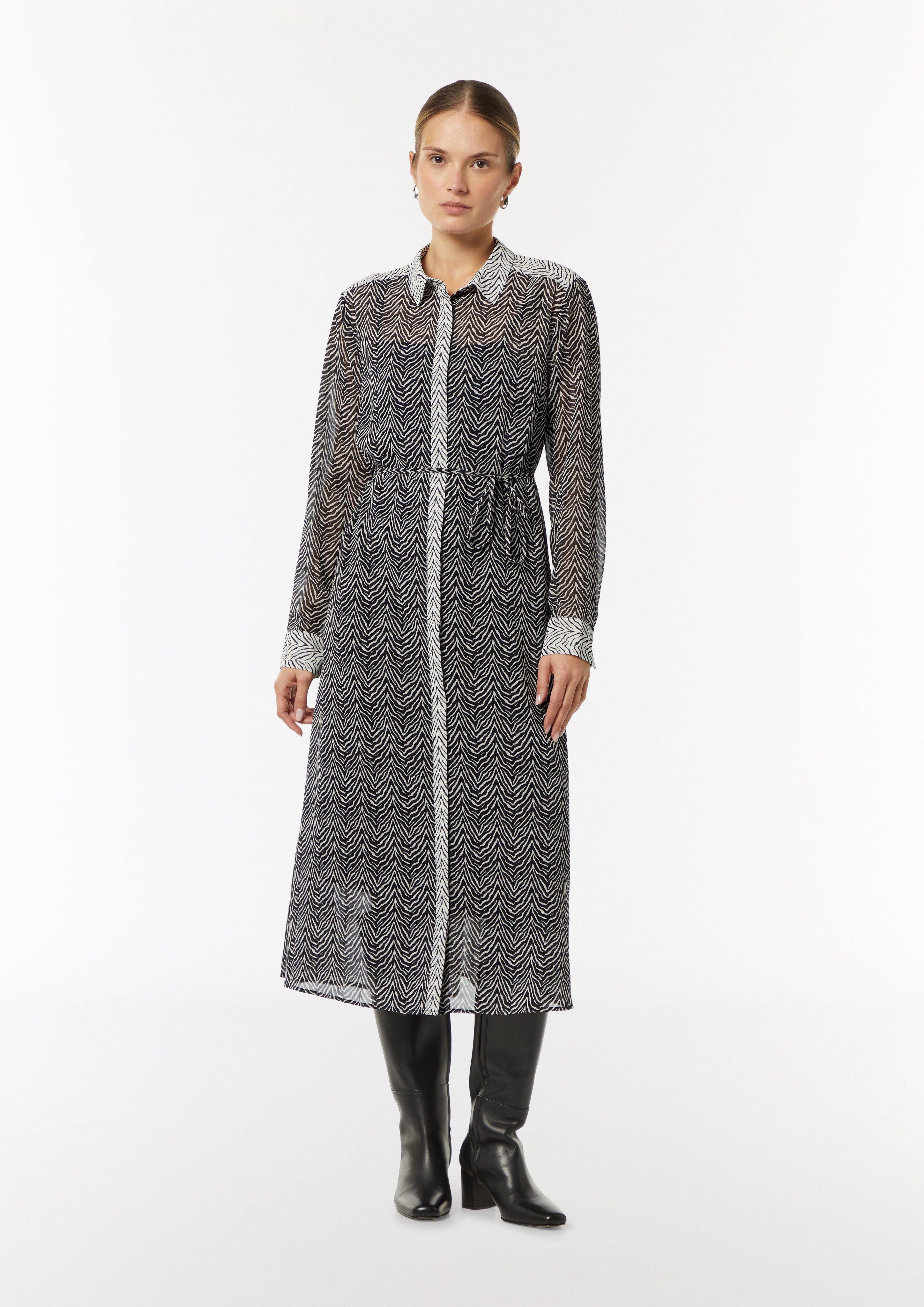 Maxikleid Chiffon-Kleid mit Hemdkragen und Bindeband