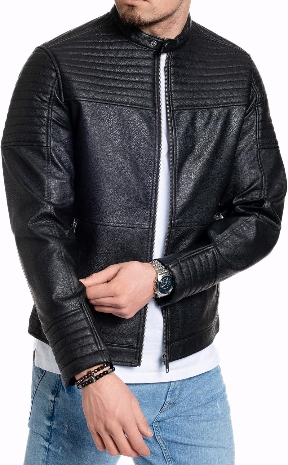 Jack & Jones Lederjacke stilvolle Bikerjacke aus Kunstleder Zeitlose Kunstlederjacke für die Übergangsjahreszeit