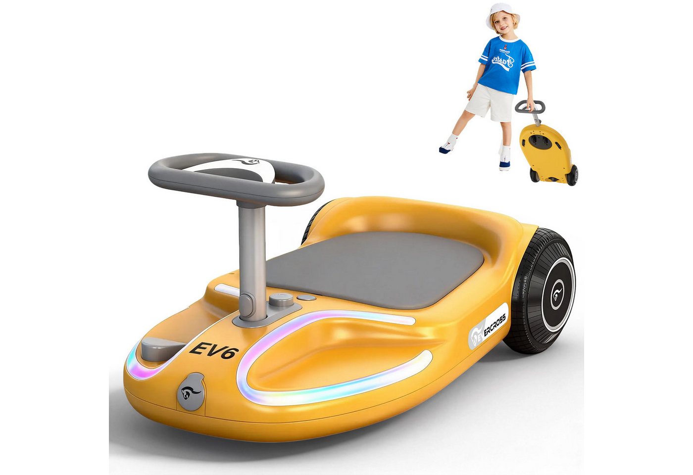 EVERCROSS TECH Elektro-Kinderauto EV6 Elektrisches Rutschauto mit 360°-Drehung & Bluetooth-Musik