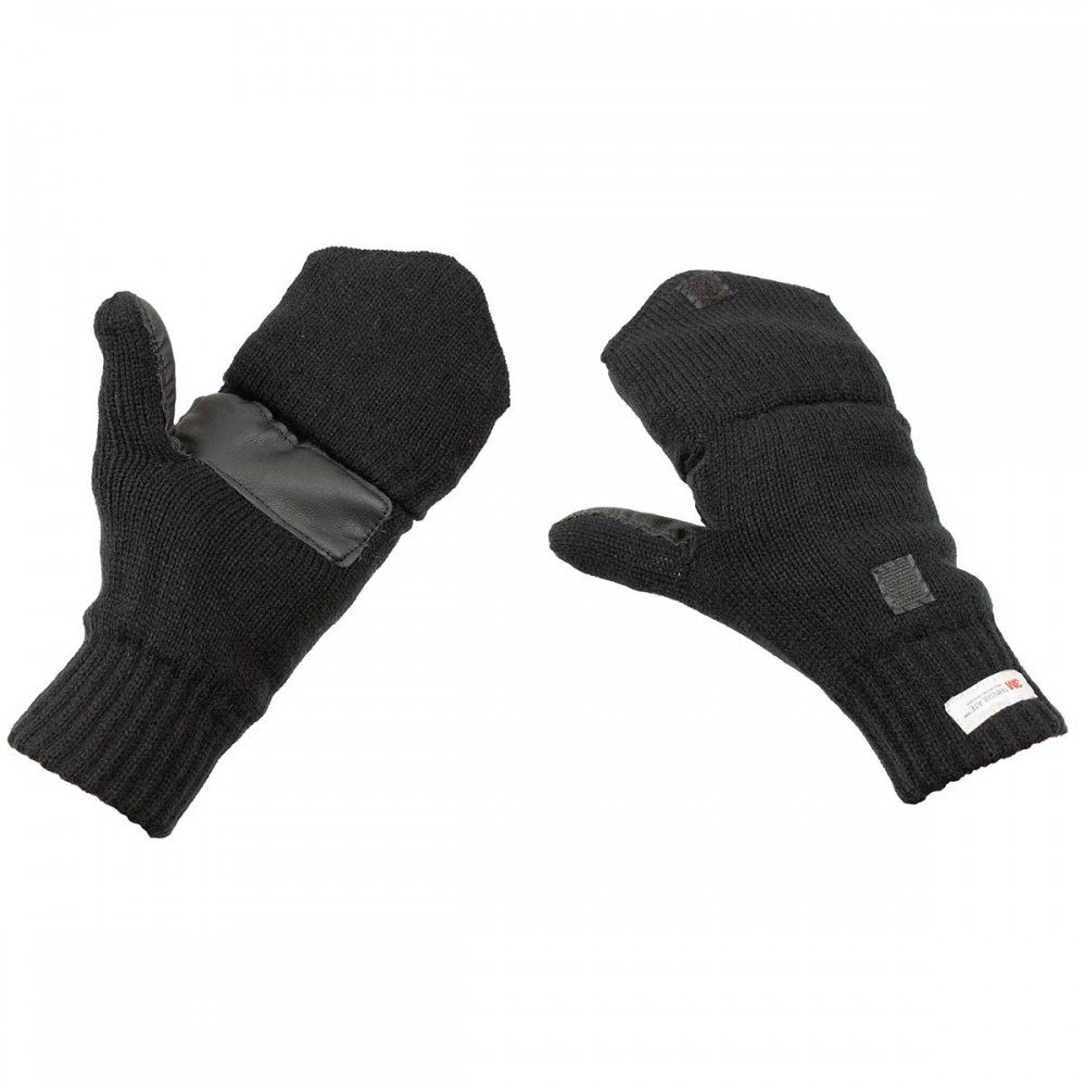 MFH Strickhandschuhe Strick-Handschuhe,ohne Finger, Fingerkappe schwarz - S mit umklappbare Klettverschluss zugl. Fausthandschuh