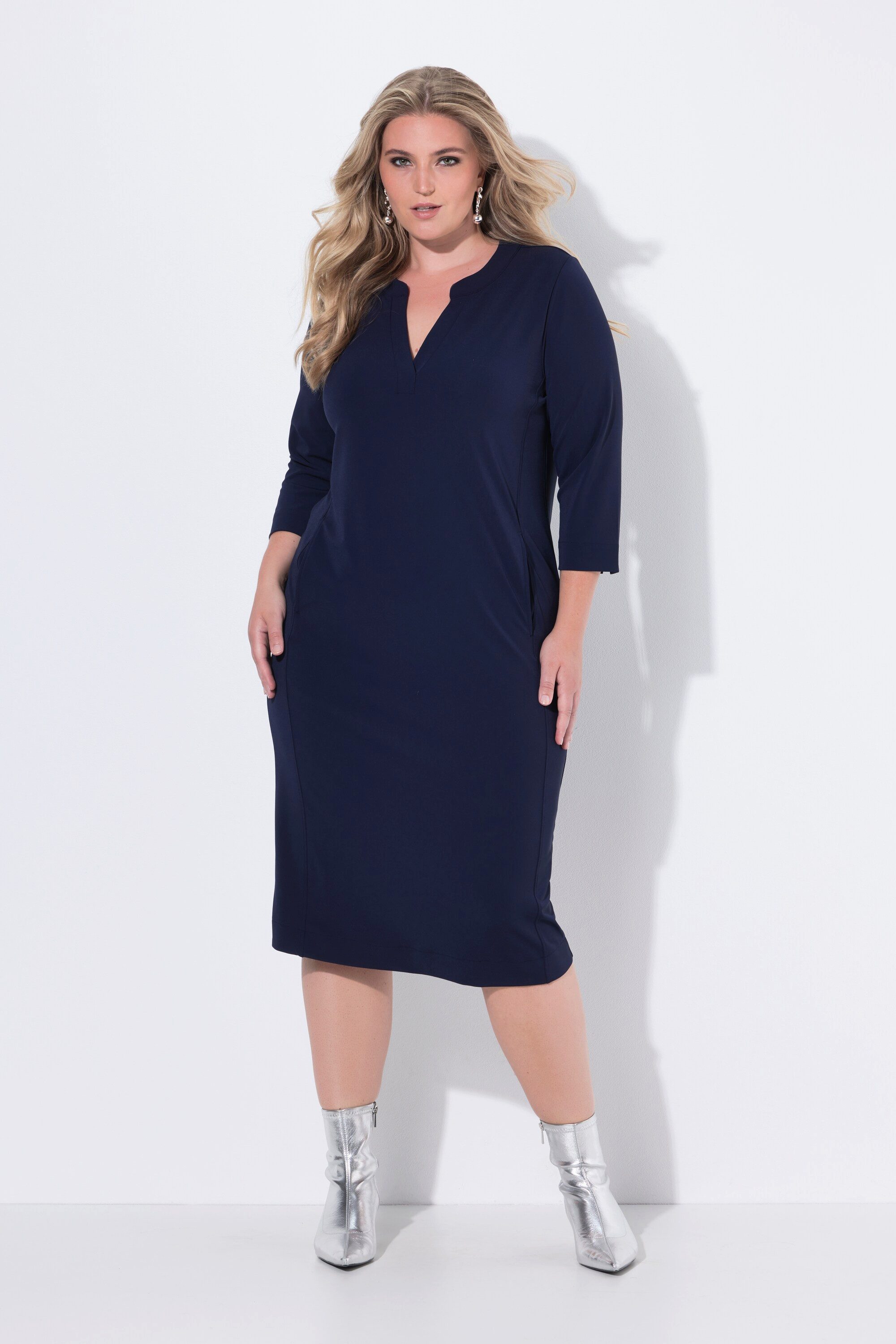 Ulla Popken Jerseykleid Kleid Tunika-Ausschnitt 3/4-Arm günstig online kaufen