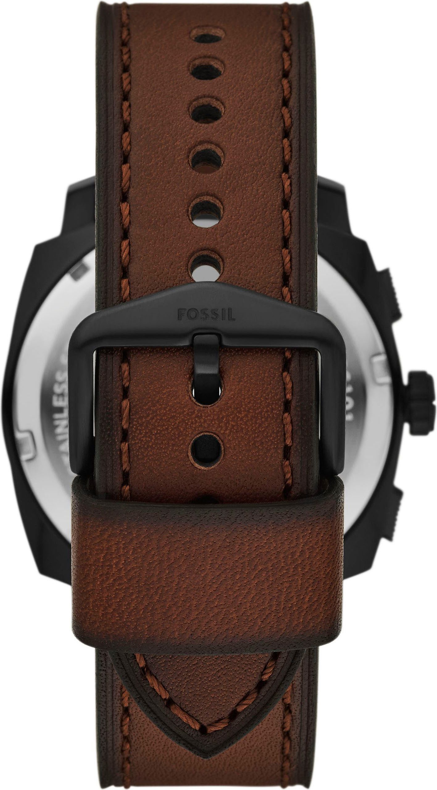 Fossil Chronograph Machine FS6102SET, (Set, 2-tlg., mit Armband), Quarzuhr, Armbanduhr, Herrenuhr, Lederarmband, Ideal auch als Geschenk