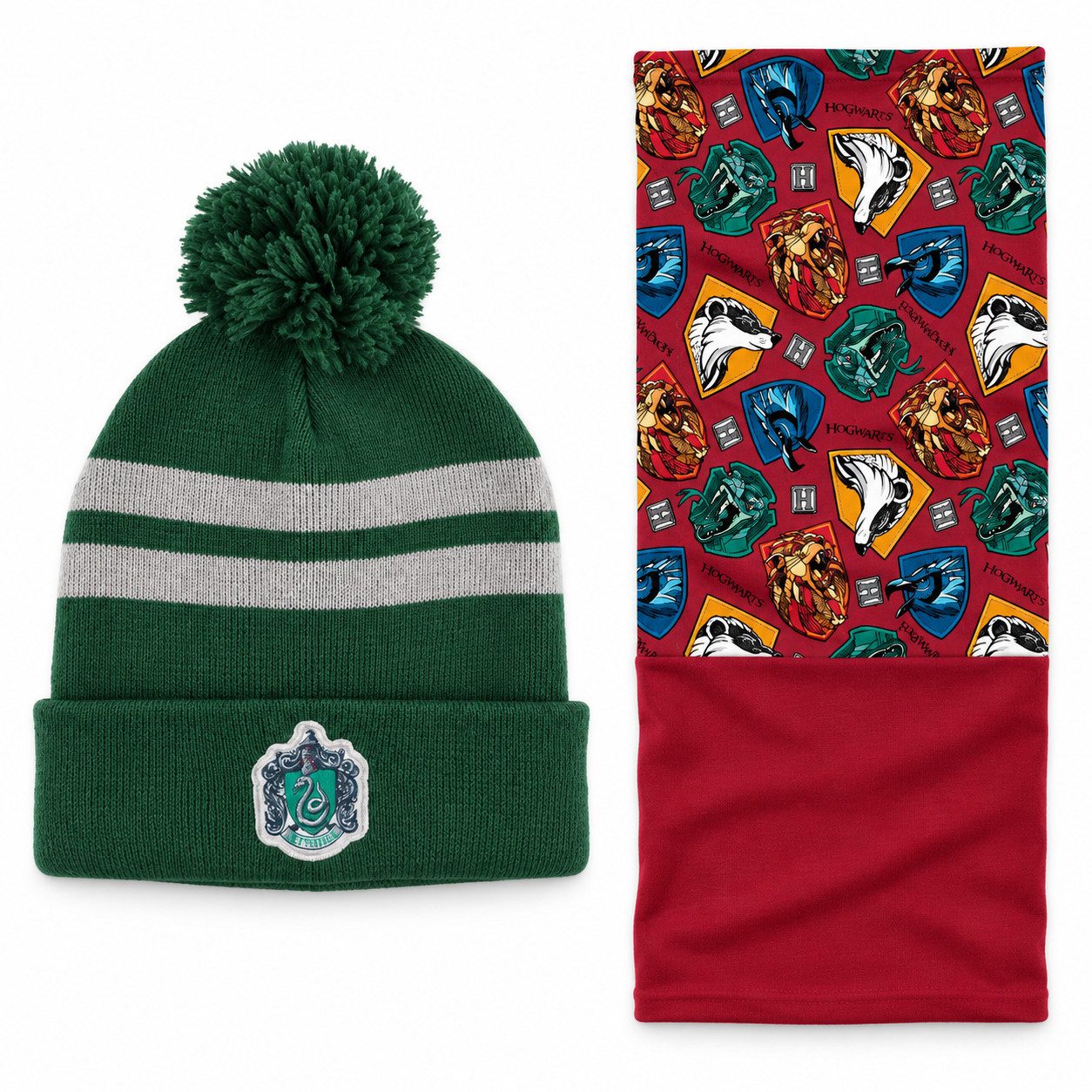 Harry Potter Bommelmütze Harry Potter Slytherin Kinder Jugend Winter Set Mütze plus Schaal (Spar-Set) Gr. 54 bis 56