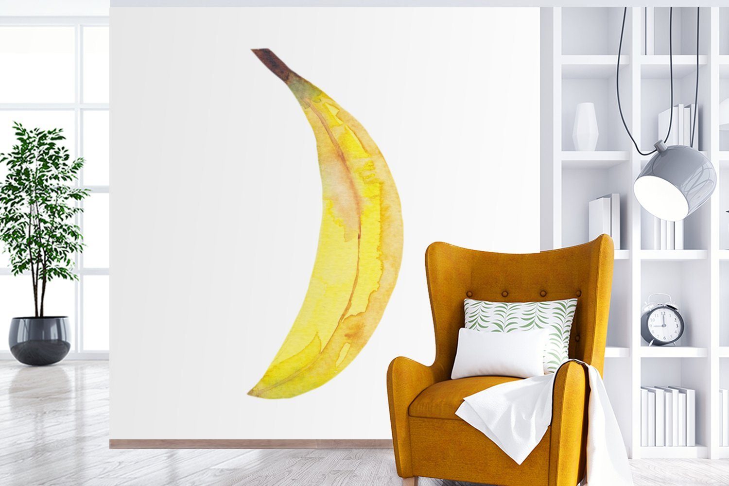 Wohnzimmer Banane St), Weiß, für Tapete Schlafzimmer, (5 MuchoWow bedruckt, - Matt, Aquarell oder - Fototapete Wandtapete Vinyl