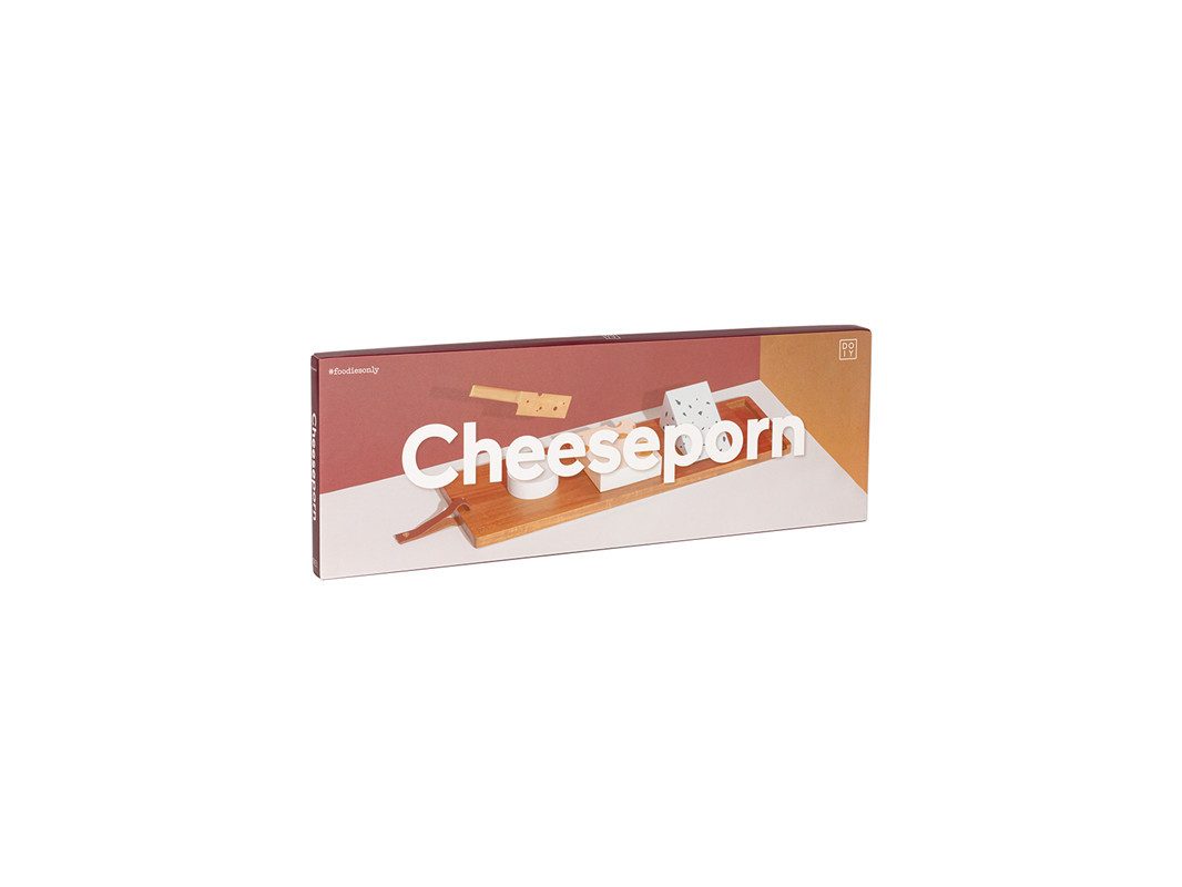 DOIY Käsebrett Cheeseporn Long, Akazienholz, (Schneidbrett mit Riemen, 1-St., Magnet, inkl. 1 Käsemesser), ca. 50 x 17 x 1,5 cm