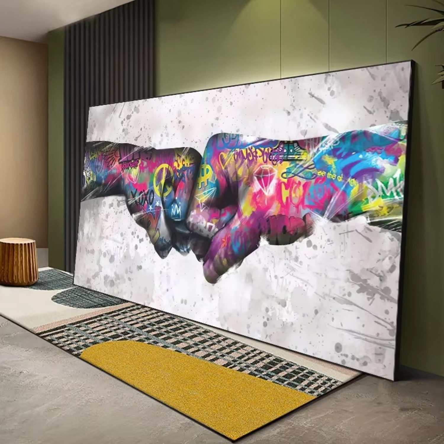 TPFLiving Kunstdruck OHNE RAHMEN, Moderne Graffiti Kunst (Leinwandbild XXL), Farben: Farben: schwarz, rot -Größe: 50x100cm